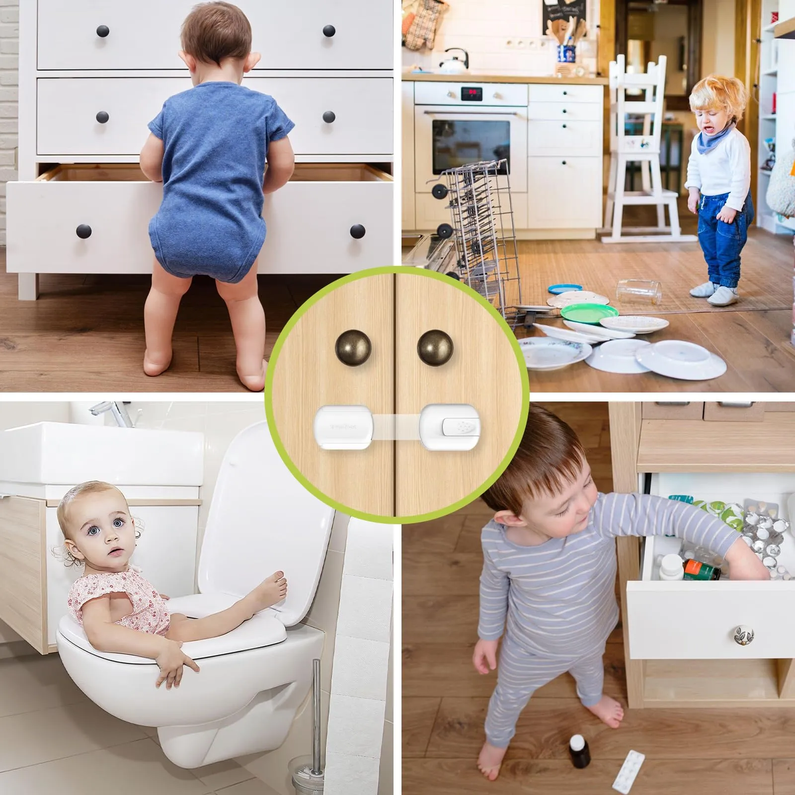 TRILINK Blocca Cassetti per Bambini, Pacco da 6 Chiusure di Sicurezza Regolabili per Armadi, Sportelli, Frigorifero, Forni e WC, Bianco Classico - immagine 2