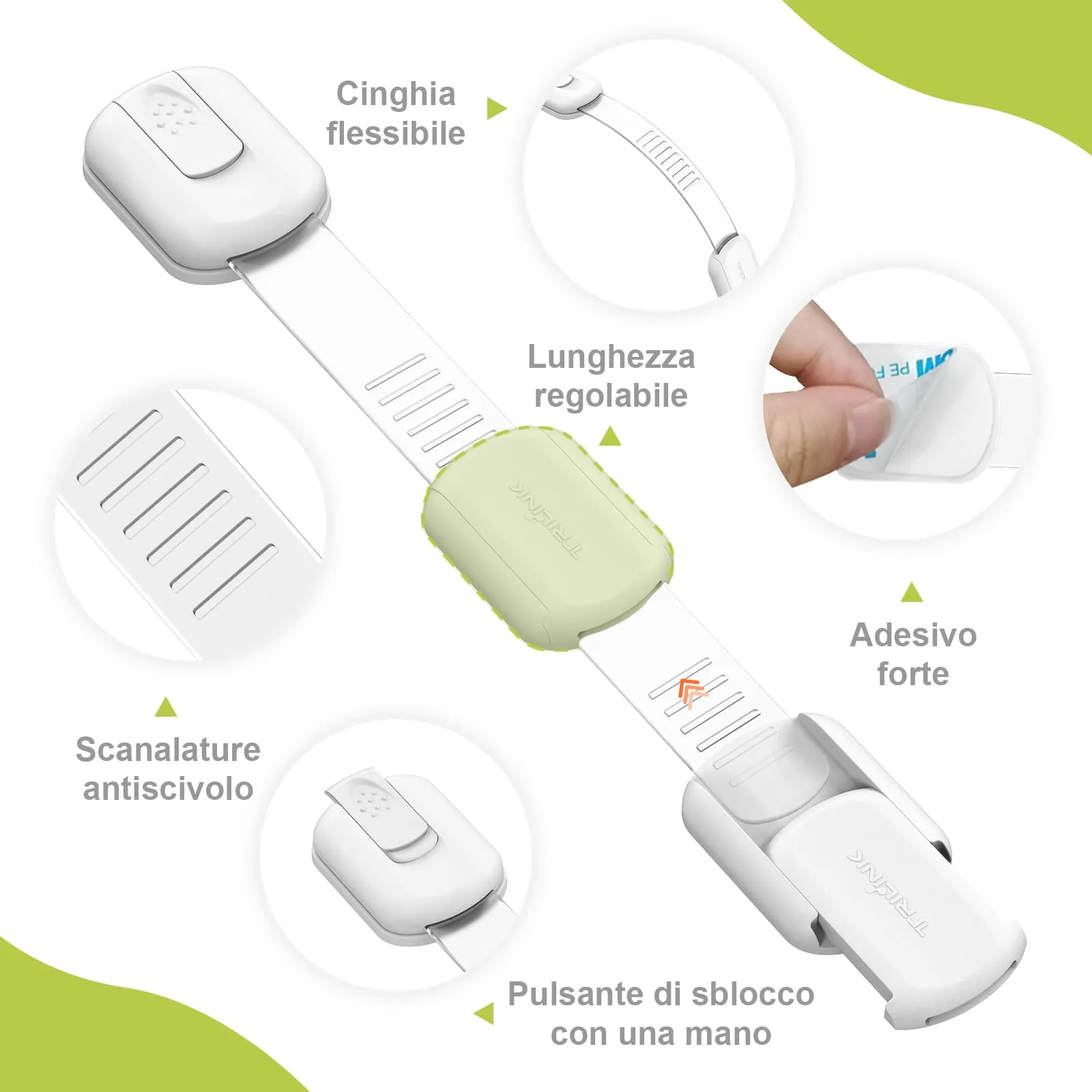 TRILINK Blocca Cassetti per Bambini, Pacco da 6 Chiusure di Sicurezza Regolabili per Armadi, Sportelli, Frigorifero, Forni e WC, Bianco Classico - immagine 4