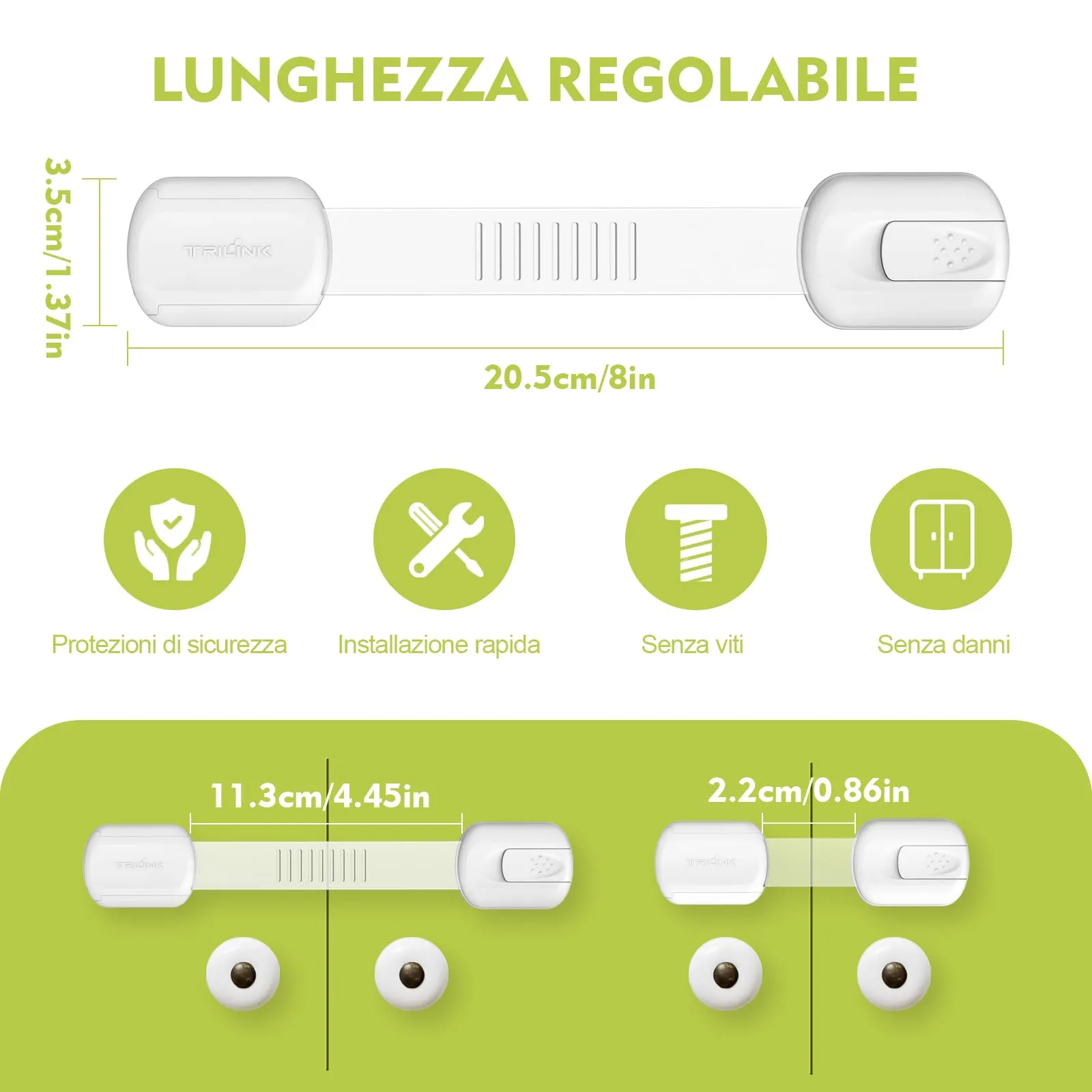 TRILINK Blocca Cassetti per Bambini, Pacco da 6 Chiusure di Sicurezza Regolabili per Armadi, Sportelli, Frigorifero, Forni e WC, Bianco Classico - immagine 5