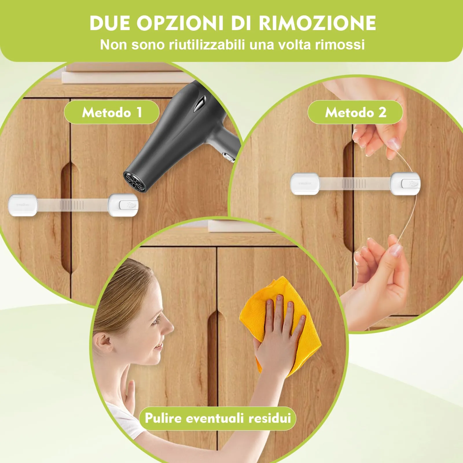 TRILINK Blocca Cassetti per Bambini, Pacco da 6 Chiusure di Sicurezza Regolabili per Armadi, Sportelli, Frigorifero, Forni e WC, Bianco Classico - immagine 7