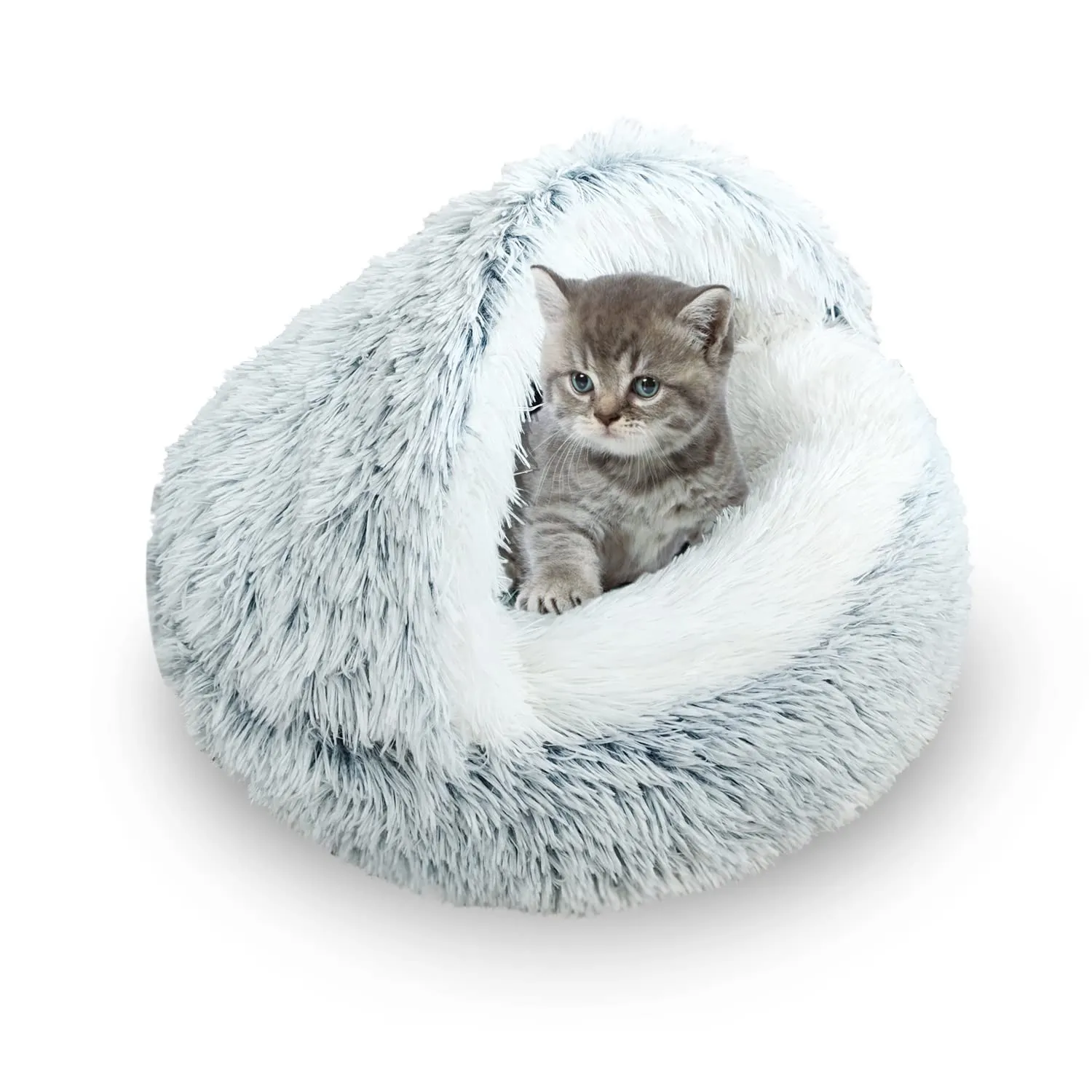 SUOXU Cuccia a grotta in peluche per gatti e cani di piccola taglia, fino a 3 kg, grigio, 40 cm - immagine 1