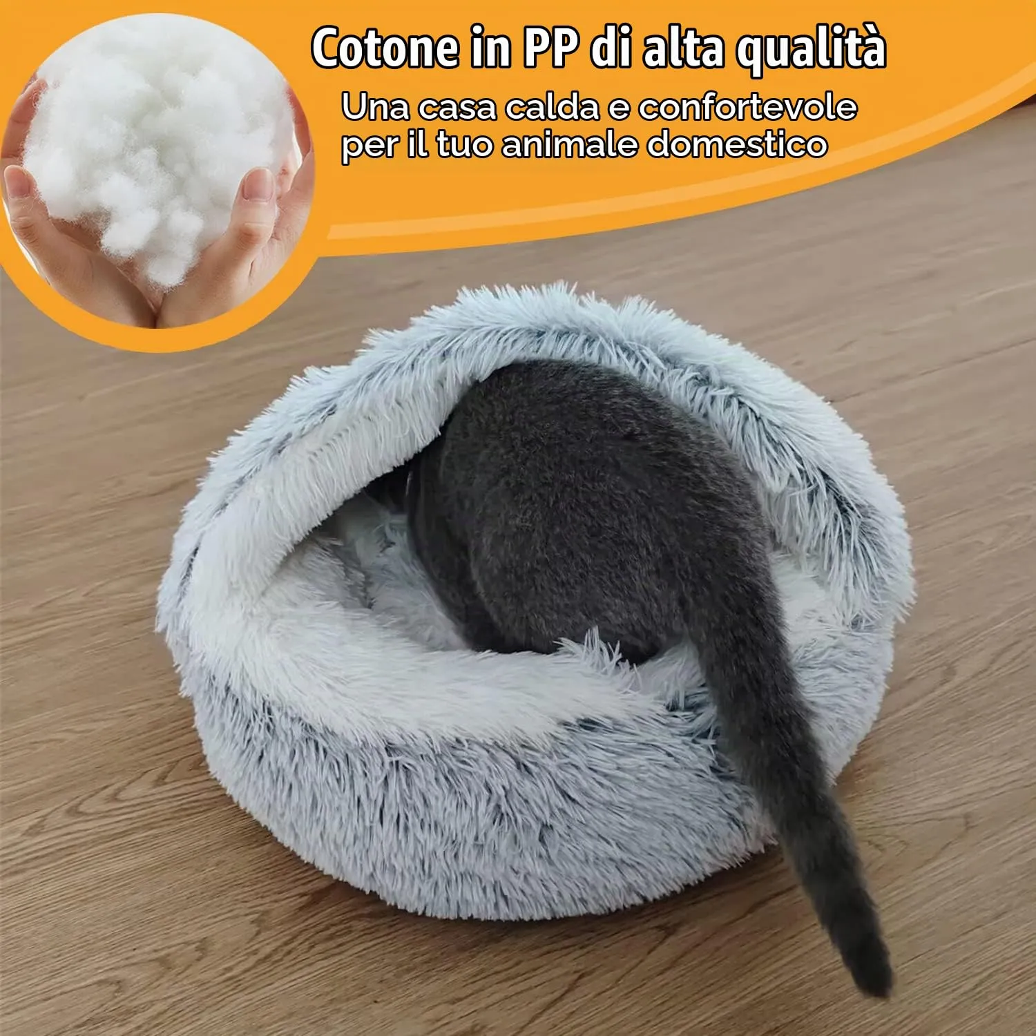 SUOXU Cuccia a grotta in peluche per gatti e cani di piccola taglia, fino a 3 kg, grigio, 40 cm - immagine 2