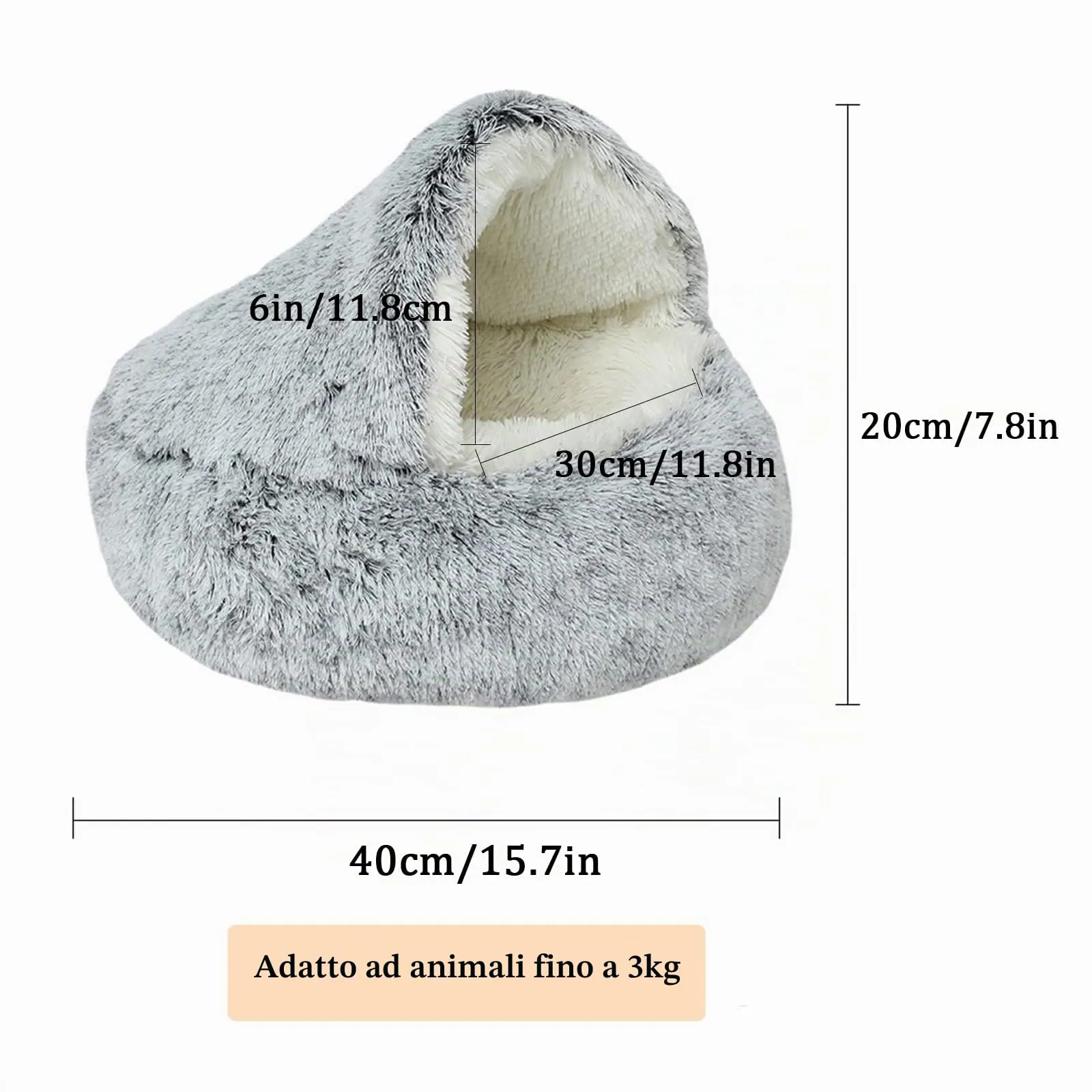 SUOXU Cuccia a grotta in peluche per gatti e cani di piccola taglia, fino a 3 kg, grigio, 40 cm - immagine 4
