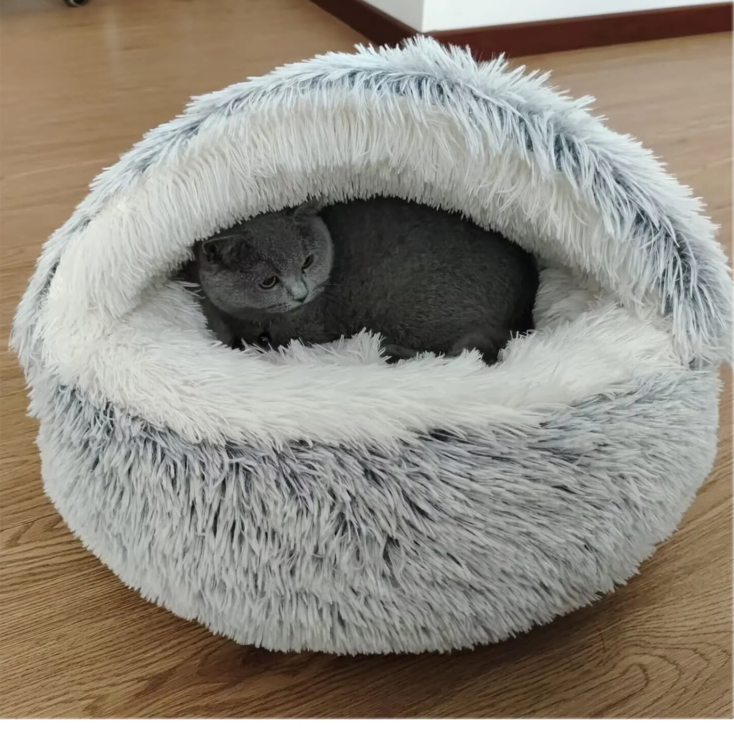 SUOXU Cuccia a grotta in peluche per gatti e cani di piccola taglia, fino a 3 kg, grigio, 40 cm - immagine 5