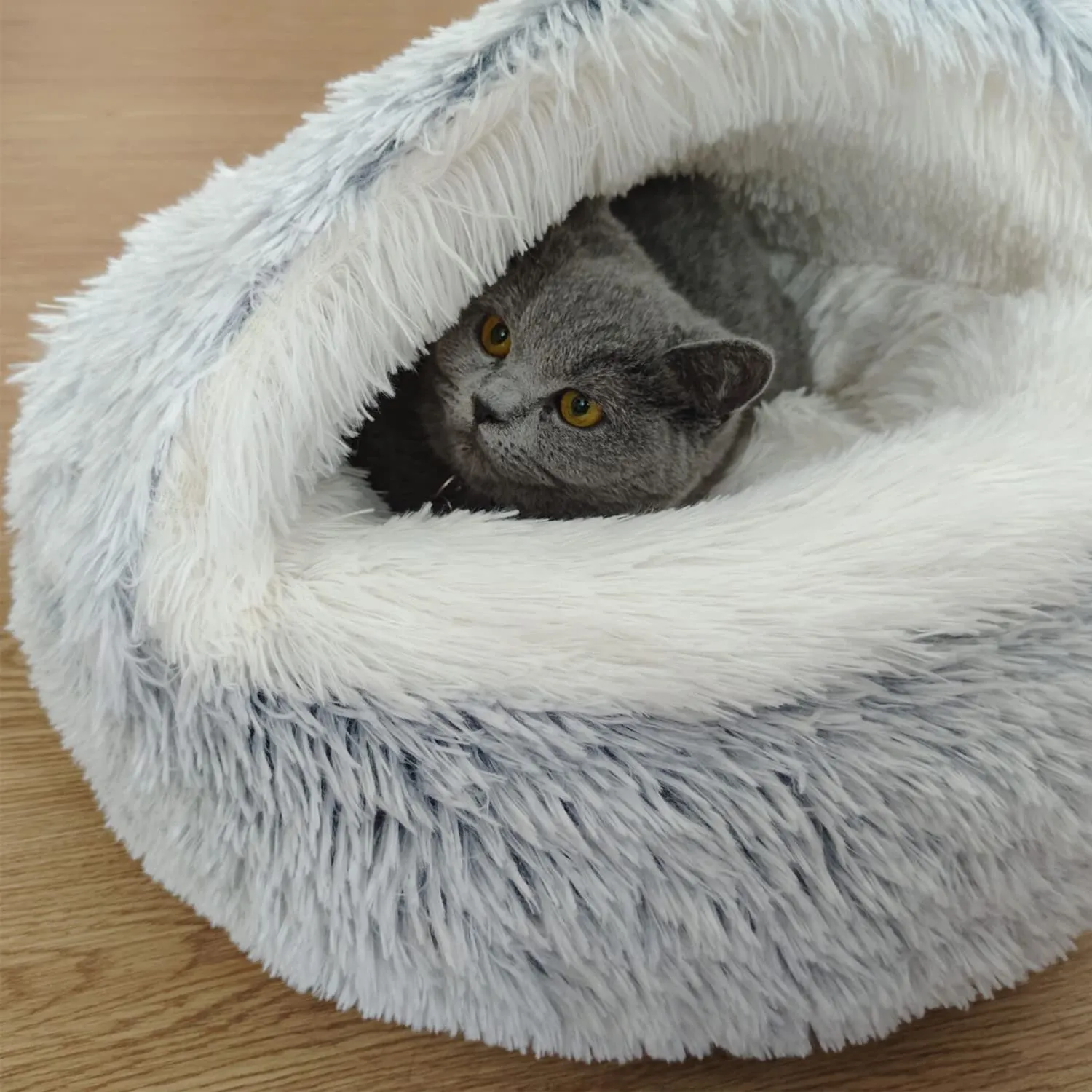 SUOXU Cuccia a grotta in peluche per gatti e cani di piccola taglia, fino a 3 kg, grigio, 40 cm - immagine 6