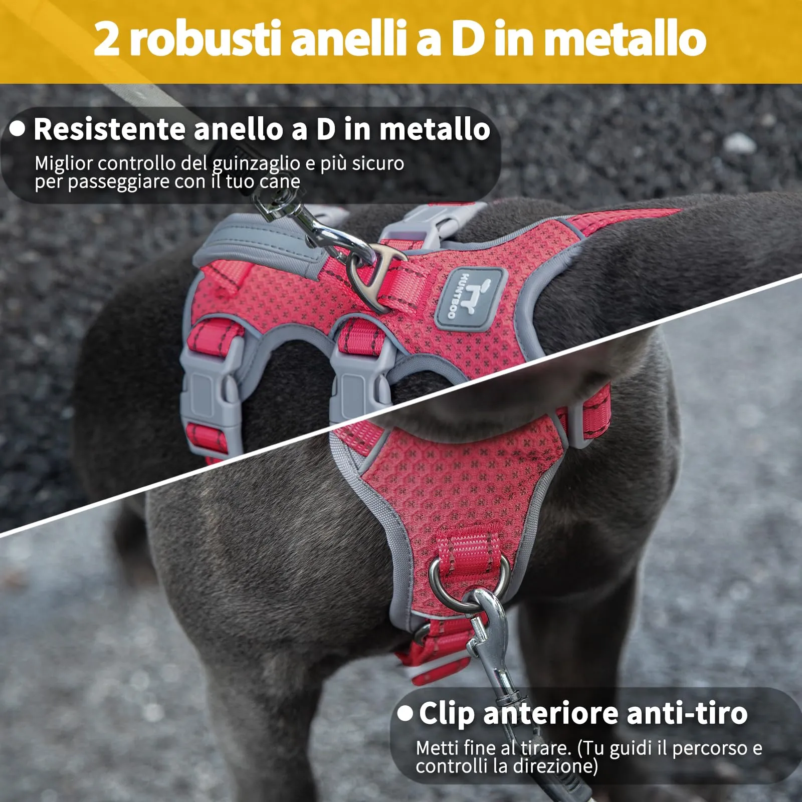 Huntboo Pettorina per Cani a Prova di Fuga, Riflettente, Anti-tiro, con Maniglia e Clip per Guinzaglio Anteriore e Posteriore, Taglia X-Large, Rosso - immagine 5