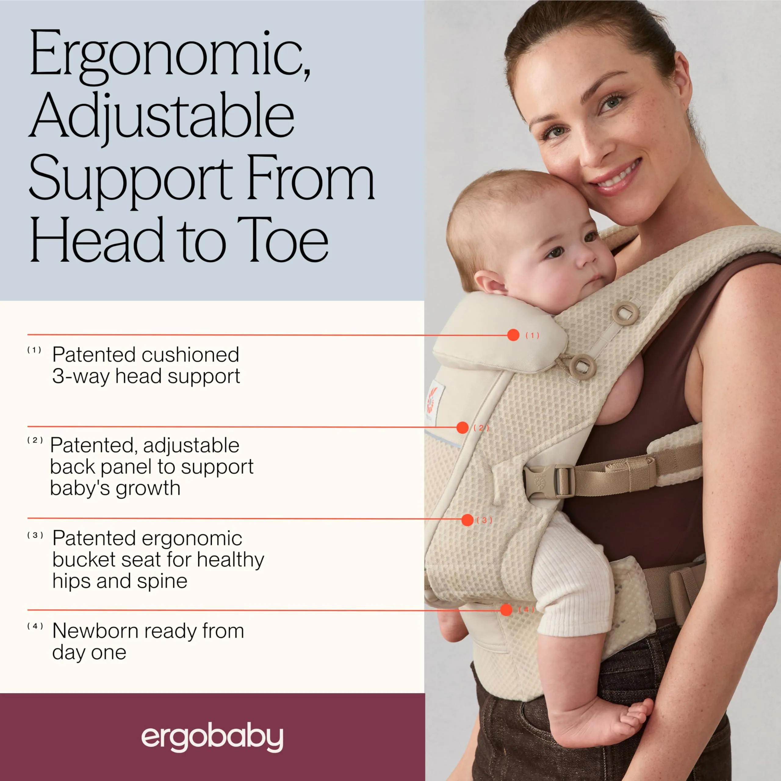 Ergobaby Adapt Marsupio per Neonati e Bambini 0-48 Mesi - immagine 3