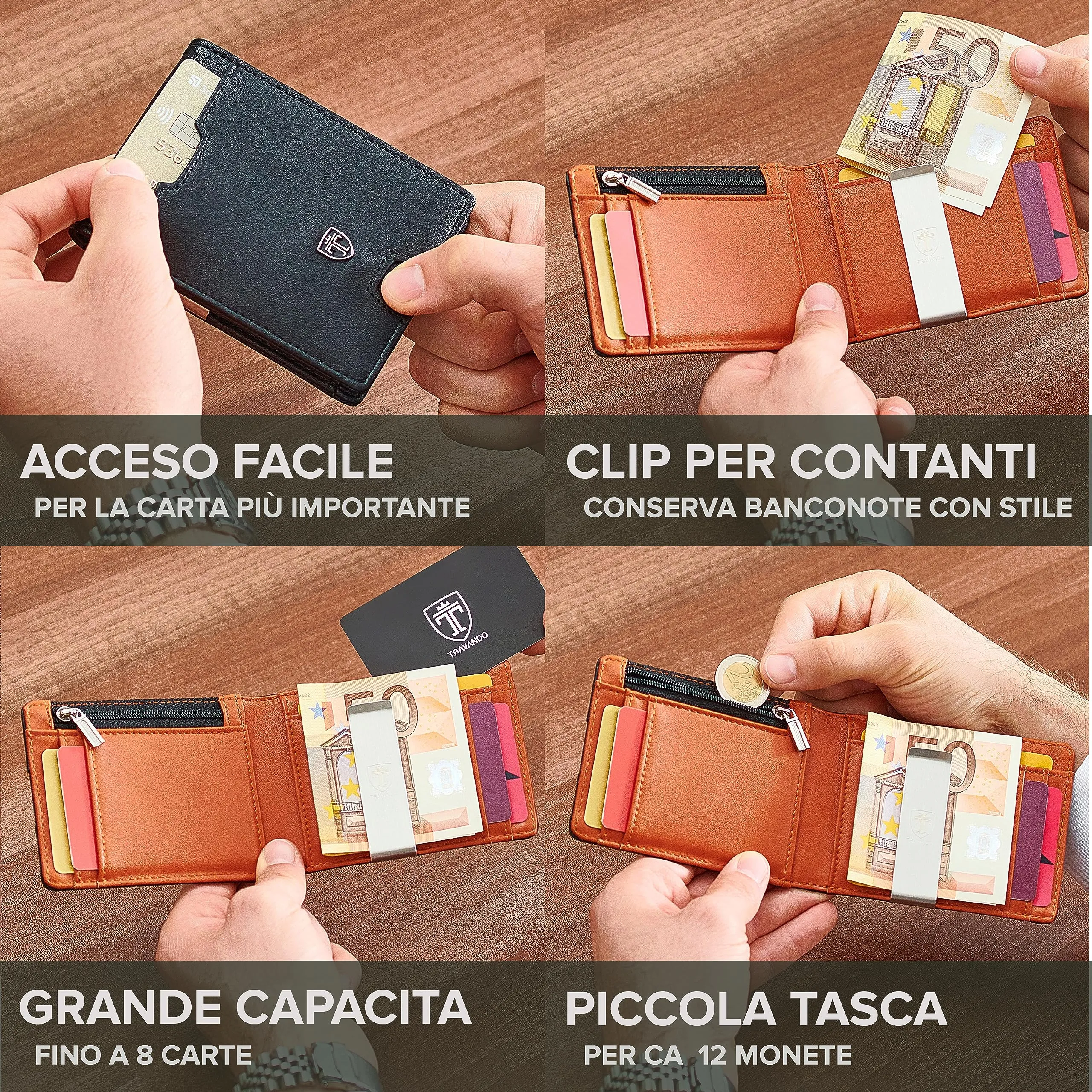 TRAVANDO Portafoglio uomo London con protezione RFID, Slim, Nero - immagine 2