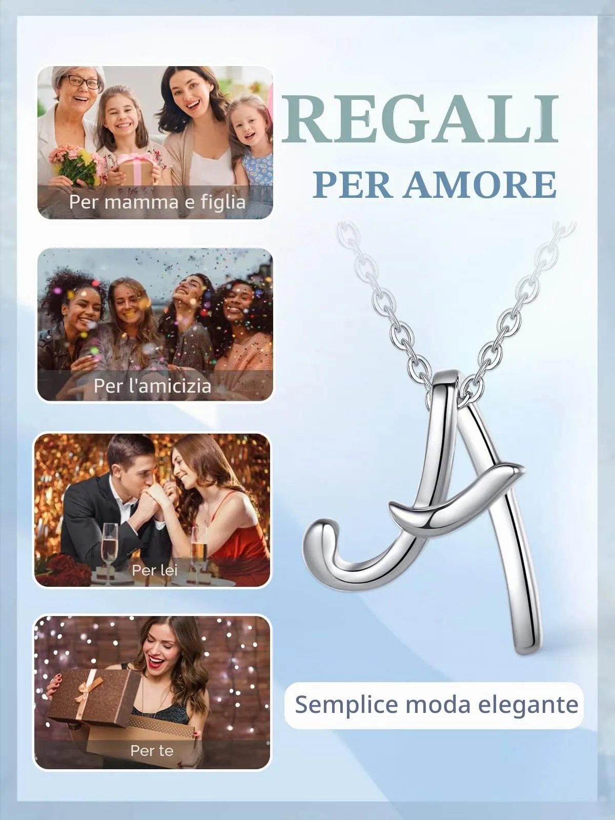 EUDORA Harmony Ball Collana Iniziale Argento Sterling 925, Ciondolo Personalizzato Lettere Alfabeto, Catena 45 cm - immagine 5