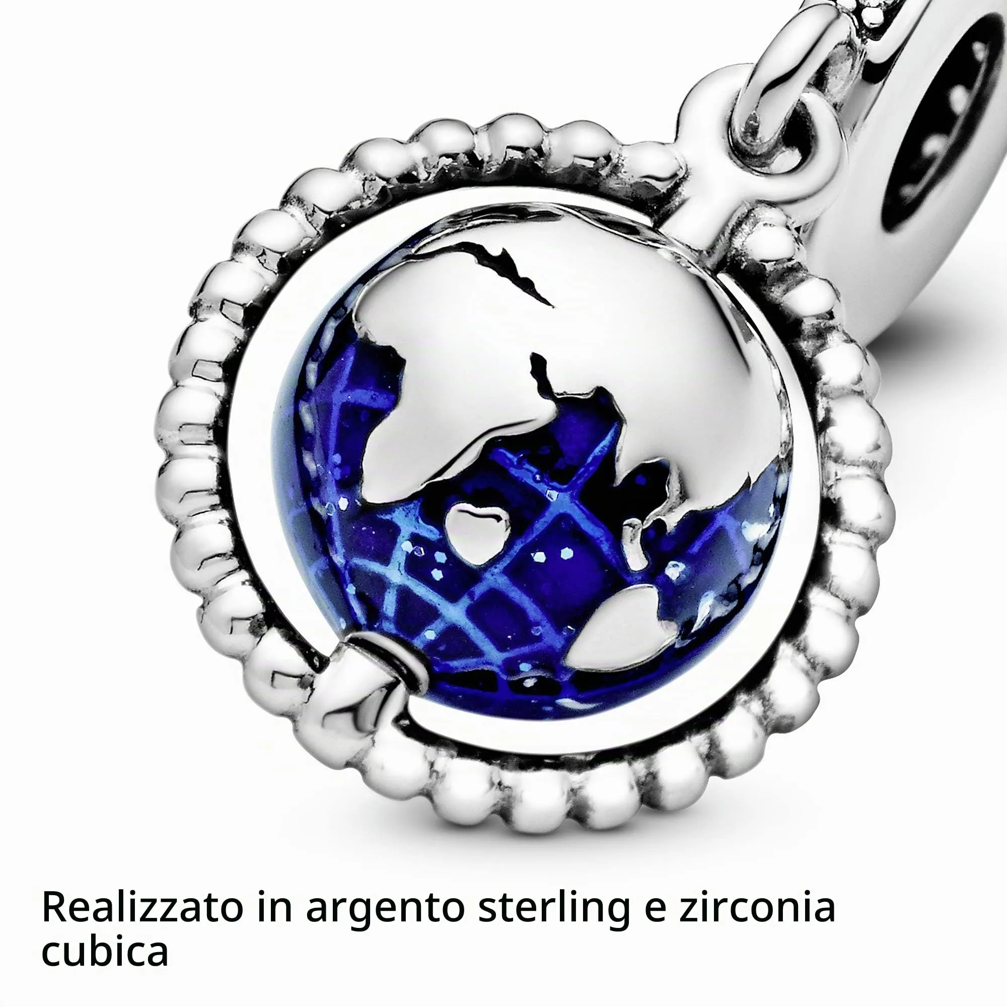 Pandora Ciondolo in argento con mappamondo, zirconi cubici trasparenti e smalto blu - immagine 3