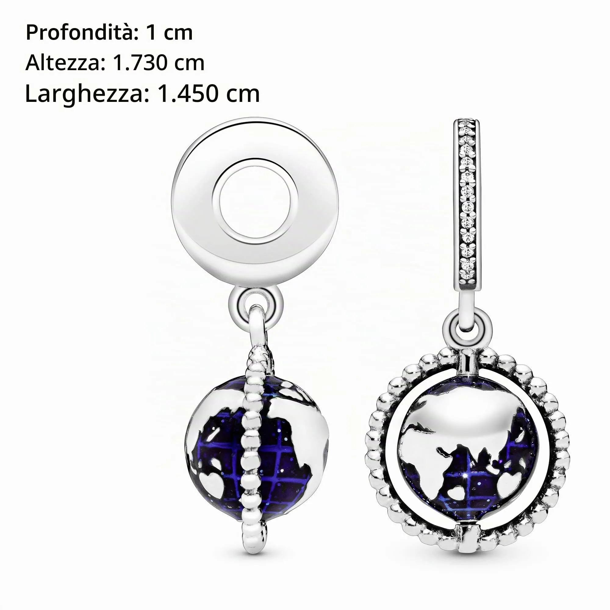 Pandora Ciondolo in argento con mappamondo, zirconi cubici trasparenti e smalto blu - immagine 5