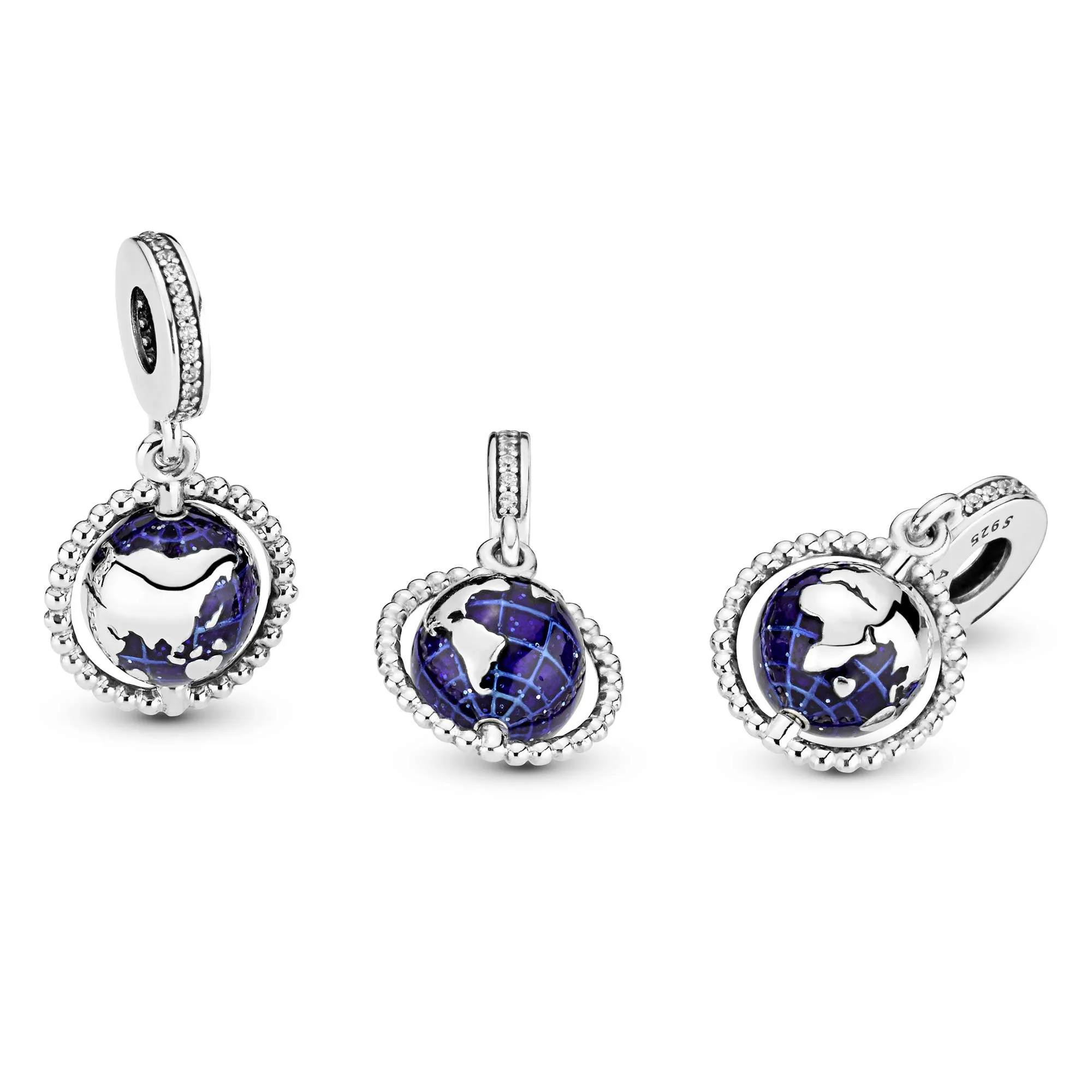 Pandora Ciondolo in argento con mappamondo, zirconi cubici trasparenti e smalto blu - immagine 6
