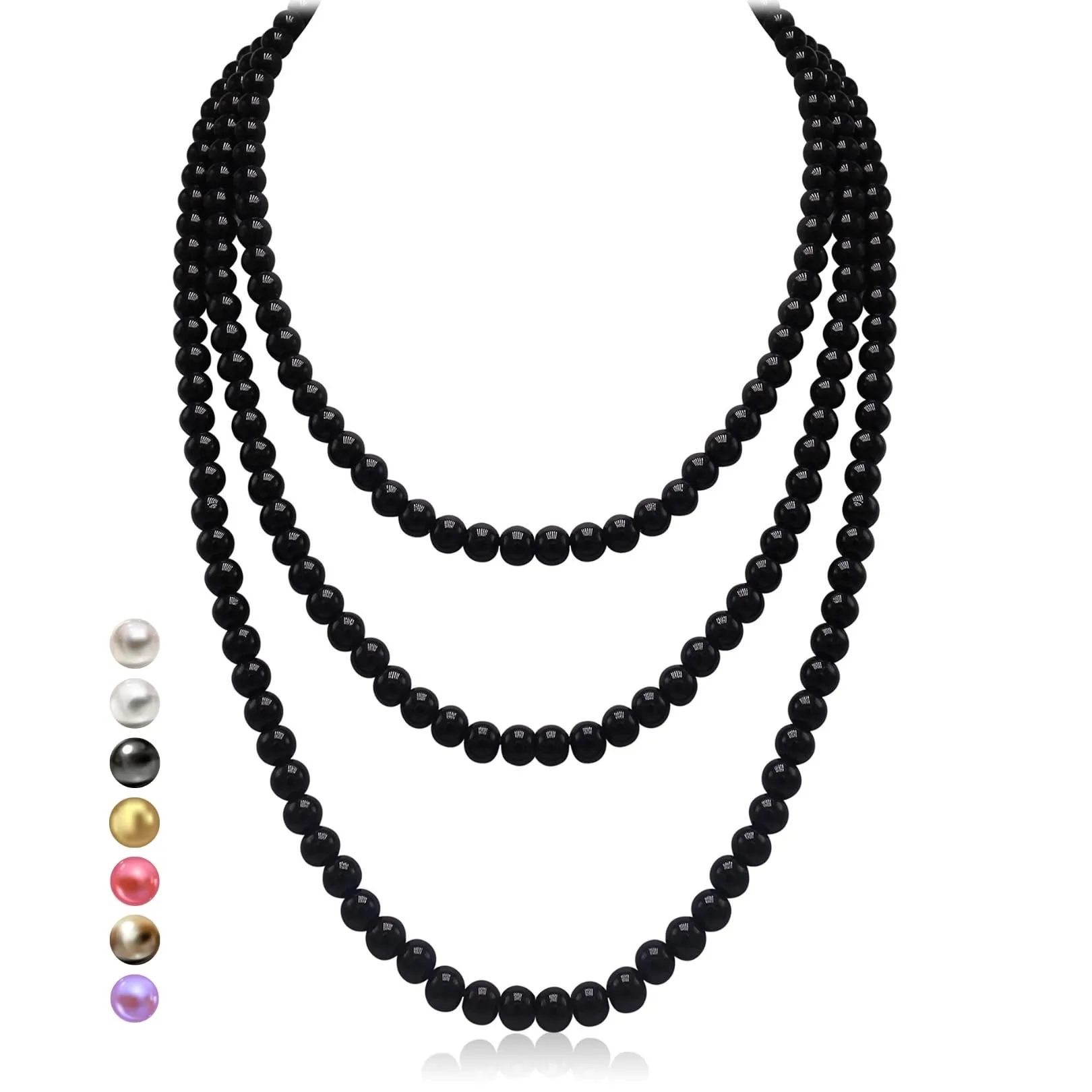 Halukakah Collana Lunga di Perle Coltivate Naturali 8mm, Mezzanotte Nera, 150cm - immagine 1