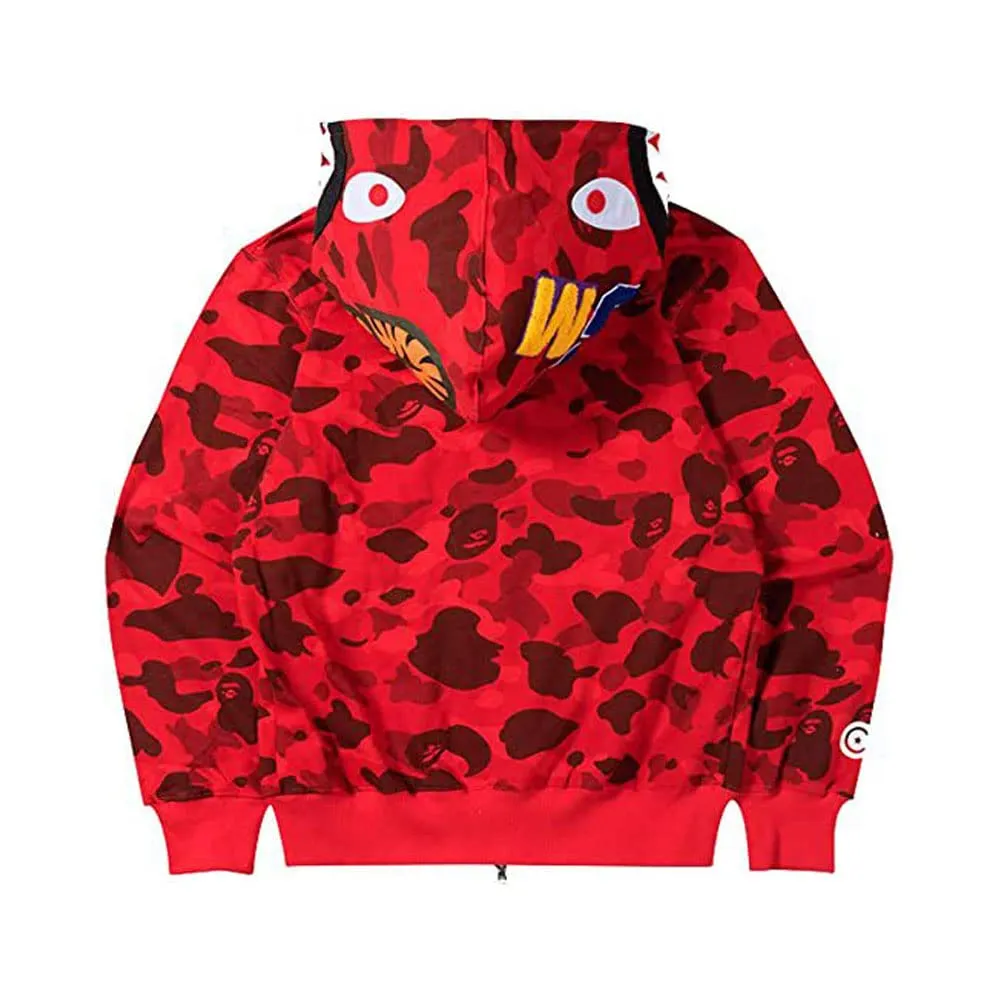 LIAOPUFUS Uomo Felpa con Cappuccio 3D Shark, Maniche Lunghe con Cerniera, Mimetica, Rosso Destra, 3XL - immagine 3