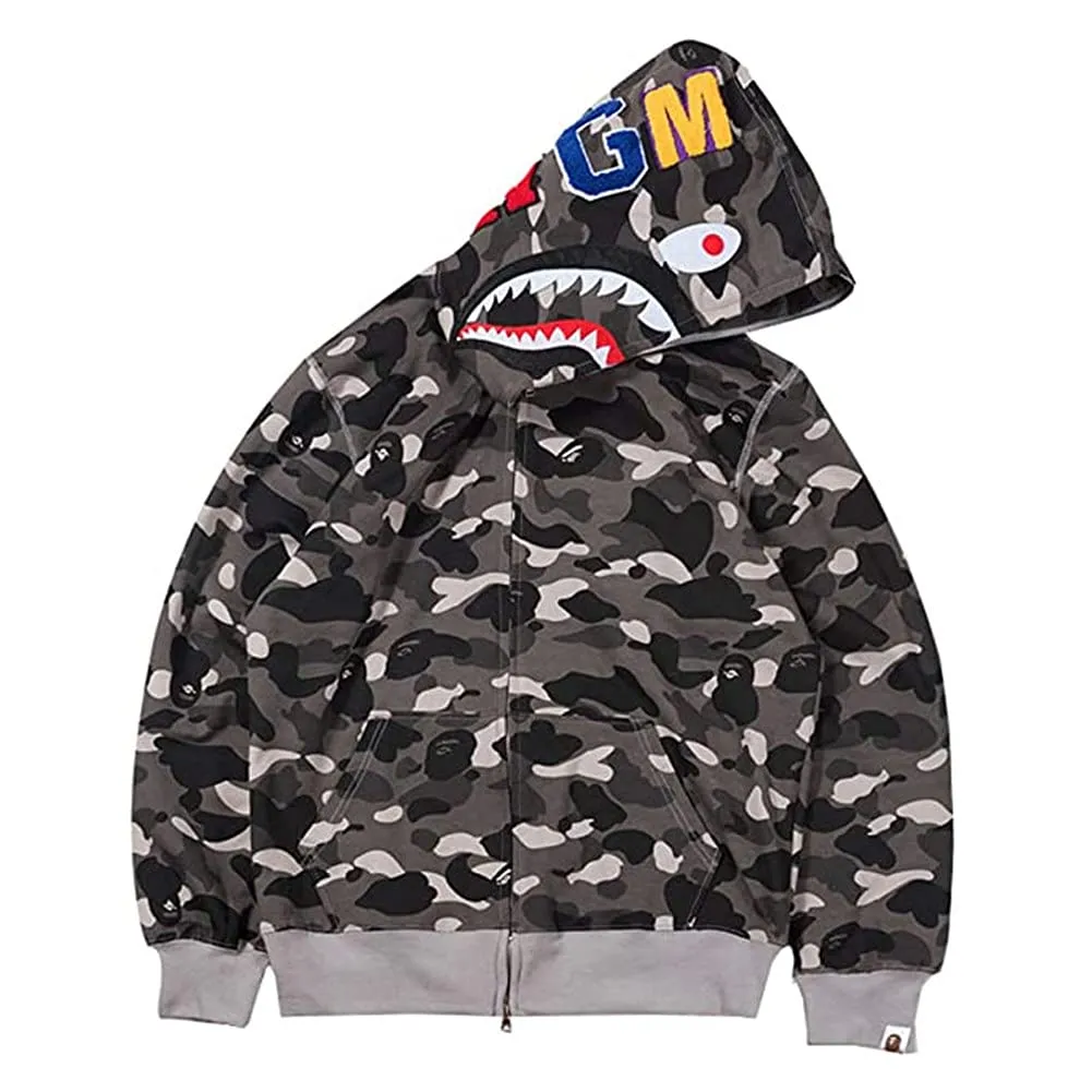 LIAOPUFUS Felpa con Cappuccio Uomo 3D Shark Zip Mimetica, Nero Destra, M - immagine 1