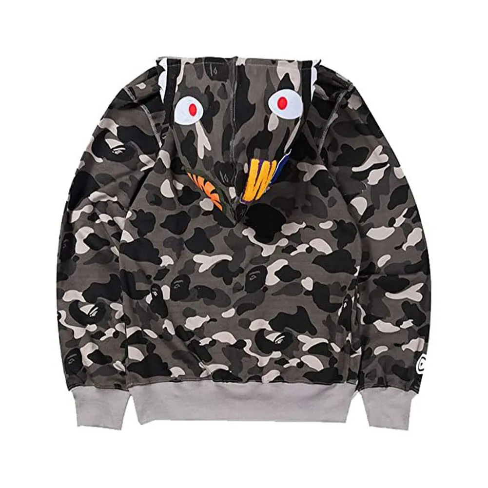 LIAOPUFUS Felpa con Cappuccio Uomo 3D Shark Zip Mimetica, Nero Destra, M - immagine 3
