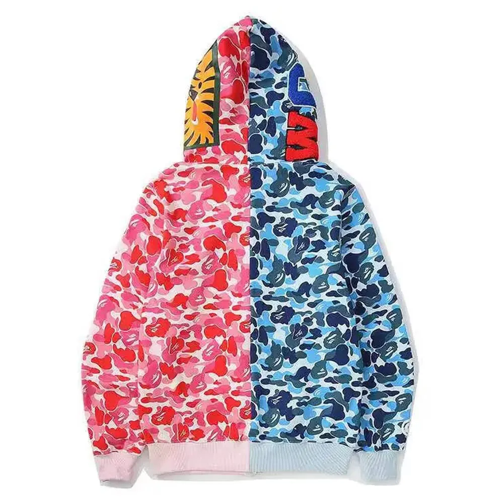 LIAOPUFUS Felpa con Cappuccio Uomo 3D Stampato Shark con Cerniera, Mimetica, Rosa+Blu, M - immagine 3