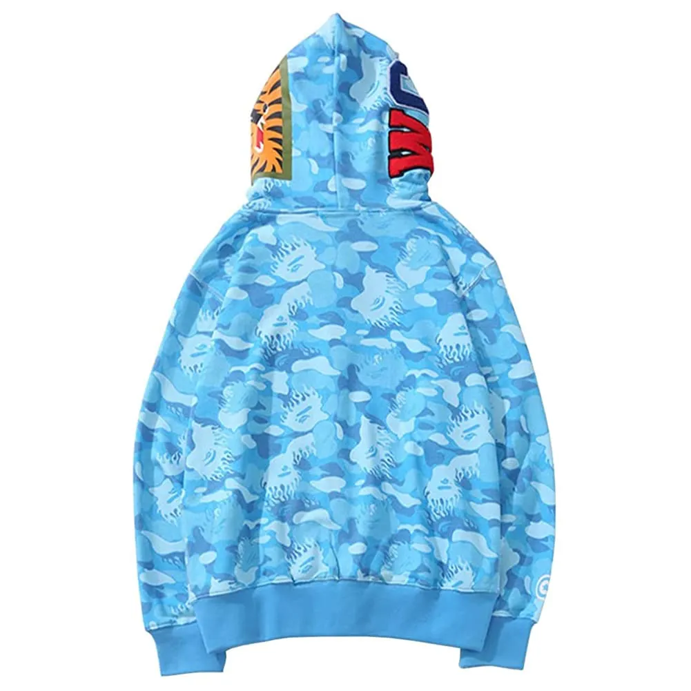 LIAOPUFUS Uomo Felpa con Cappuccio Shark 3D Stampato, Maniche Lunghe con Cerniera, Cielo Blu, M - immagine 3