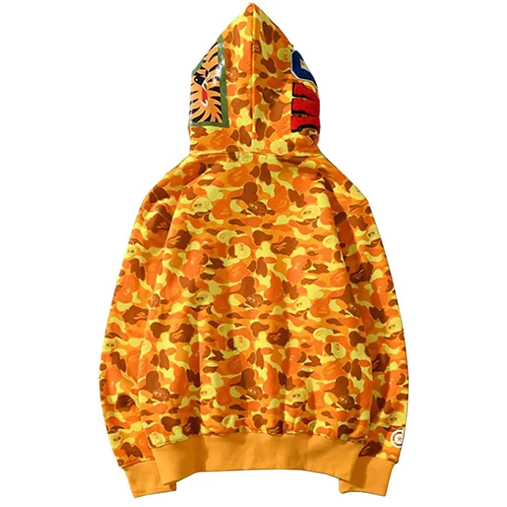 LIAOPUFUS Uomo Felpa con Cappuccio 3D Shark con Cerniera Giallo Arancio, 2XL - immagine 3