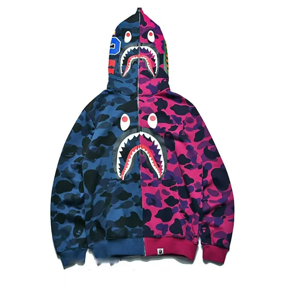 LIAOPUFUS Felpa con Cappuccio Uomo 3D Stampato Shark con Cerniera Mimetica (XL, Blu+viola) - immagine 1