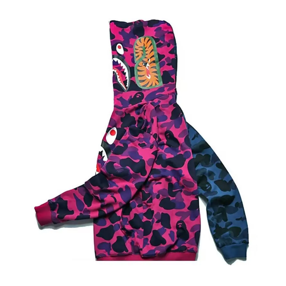 LIAOPUFUS Felpa con Cappuccio Uomo 3D Stampato Shark con Cerniera Mimetica (XL, Blu+viola) - immagine 3