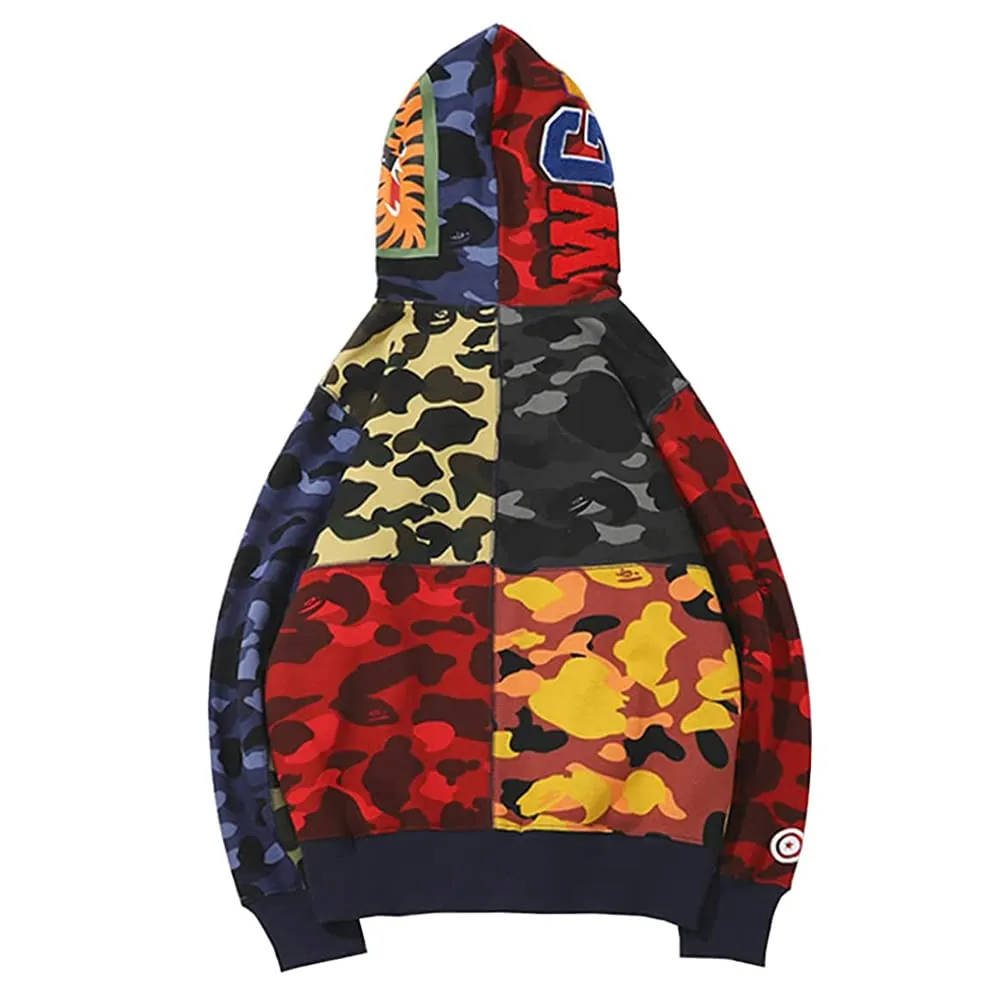 LIAOPUFUS Uomo Felpa con Cappuccio 3D Stampato Shark Zip Mimetica, Multicolore, M - immagine 3