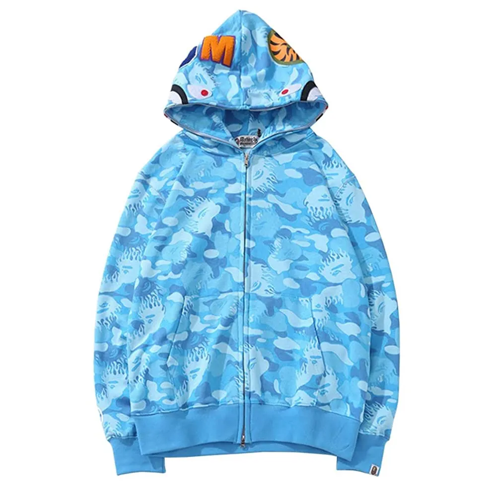 LIAOPUFUS Felpa con Cappuccio Uomo 3D Stampato Shark, Maniche Lunghe con Cerniera, Mimetica, Cielo Blu, XL - immagine 1