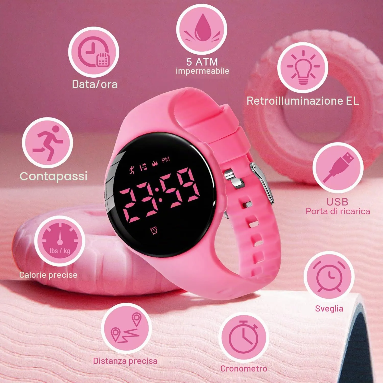 BEN NEVIS T66AA Orologio Digitale Fitness Tracker per Bambini e Ragazzi, Impermeabile, Silicone, Rosa - immagine 3