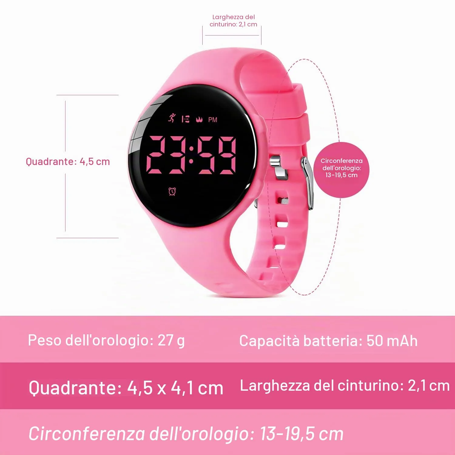 BEN NEVIS T66AA Orologio Digitale Fitness Tracker per Bambini e Ragazzi, Impermeabile, Silicone, Rosa - immagine 6
