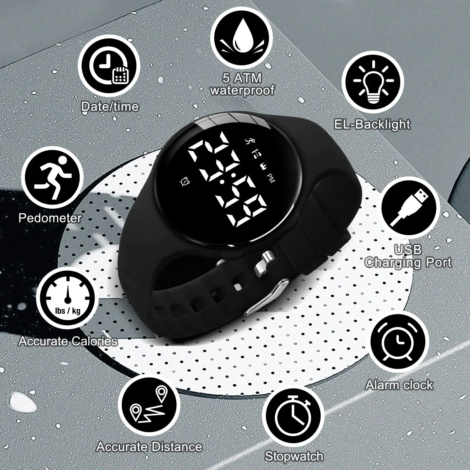 BEN NEVIS T66AA Orologio Digitale Fitness Tracker per Bambini e Ragazzi, Impermeabile e Ricaricabile, Silicone, Nero - immagine 3