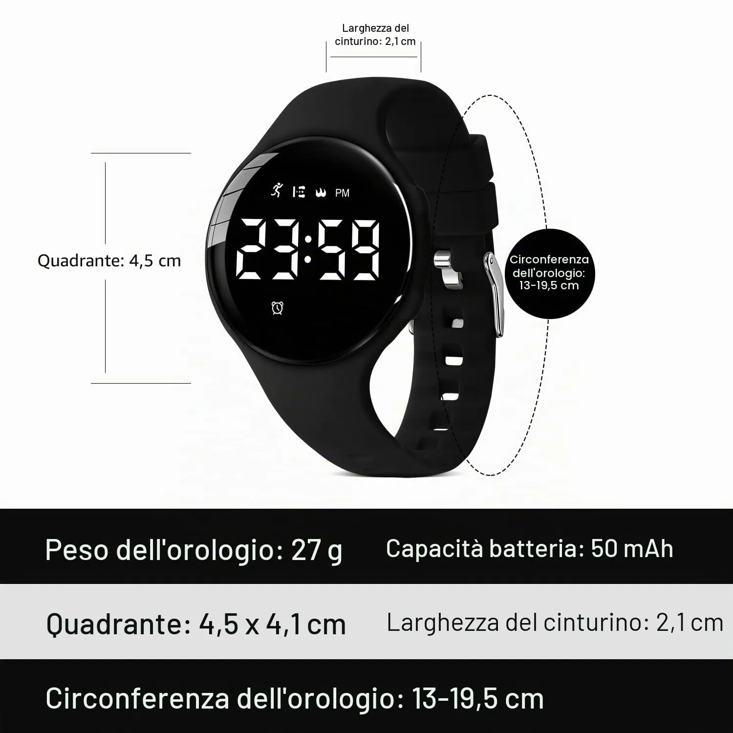 BEN NEVIS T66AA Orologio Digitale Fitness Tracker per Bambini e Ragazzi, Impermeabile e Ricaricabile, Silicone, Nero - immagine 6