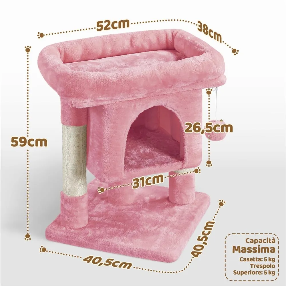 Yaheetech Tiragraffi Albero per Gatti con Posatoio, 40,5 x 40,5 x 59 cm, Rosa - immagine 2