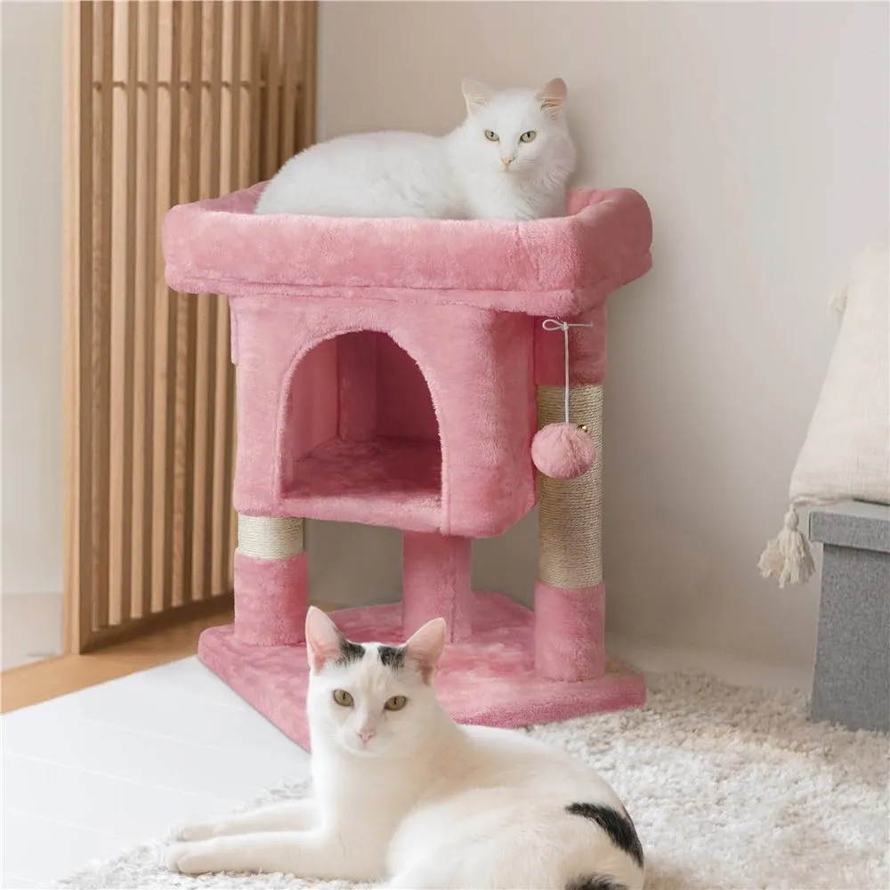 Yaheetech Tiragraffi Albero per Gatti con Posatoio, 40,5 x 40,5 x 59 cm, Rosa - immagine 3