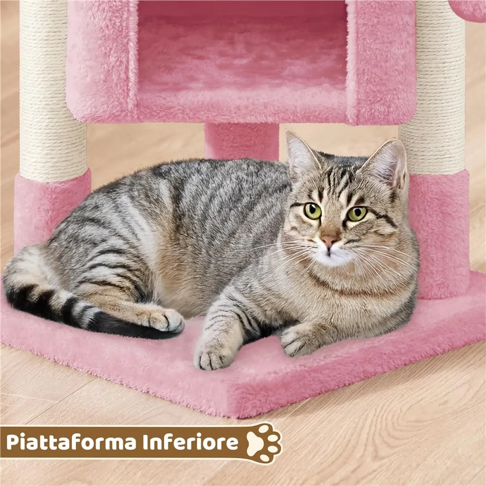 Yaheetech Tiragraffi Albero per Gatti con Posatoio, 40,5 x 40,5 x 59 cm, Rosa - immagine 6