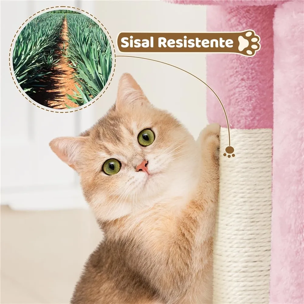 Yaheetech Tiragraffi Albero per Gatti con Posatoio, 40,5 x 40,5 x 59 cm, Rosa - immagine 7