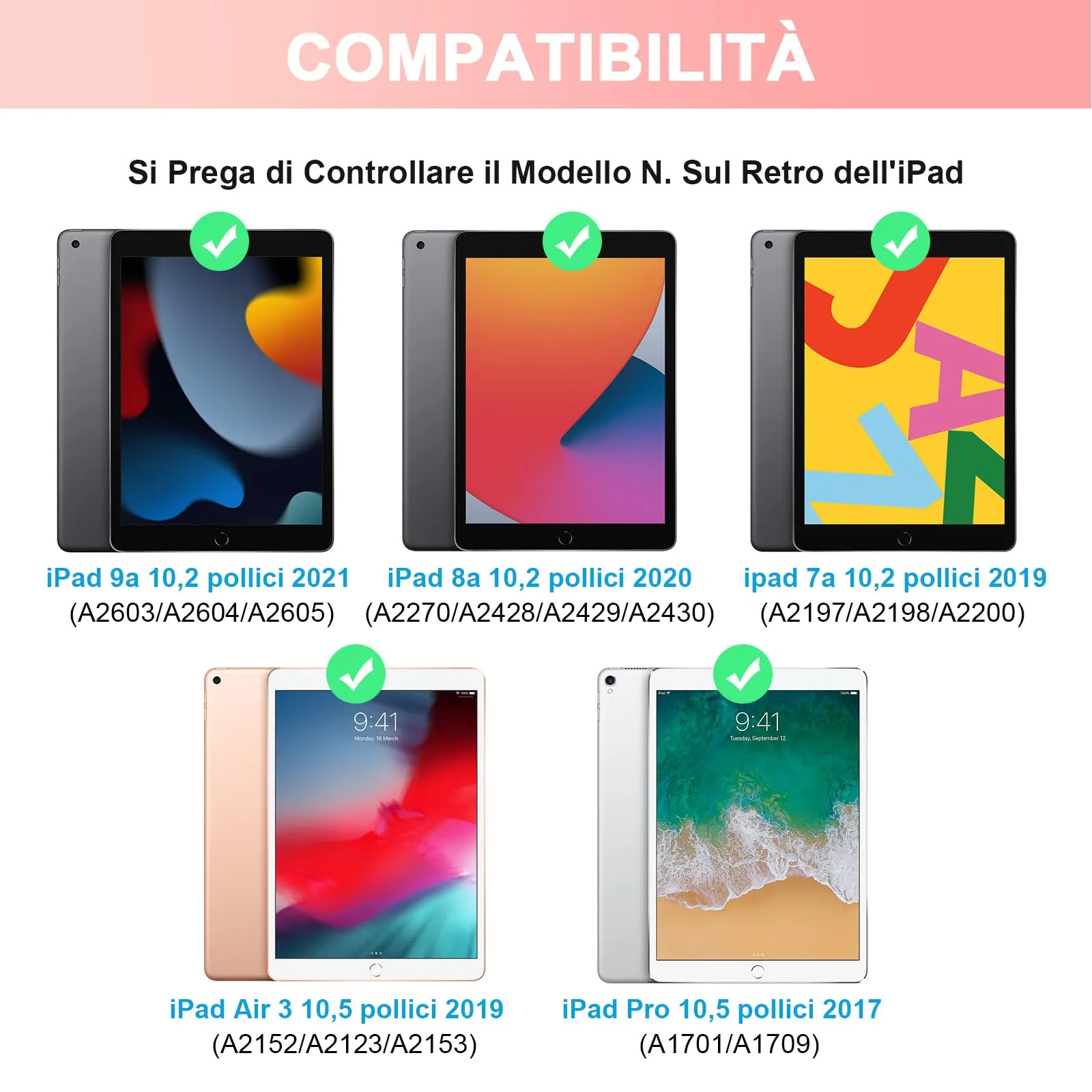 SOPPY Custodia con Tastiera Wireless Staccabile per iPad 9ª/8ª/7ª Generazione, iPad Pro 10.5", iPad Air 3 10.5", Layout Italiano, Rosa - immagine 2