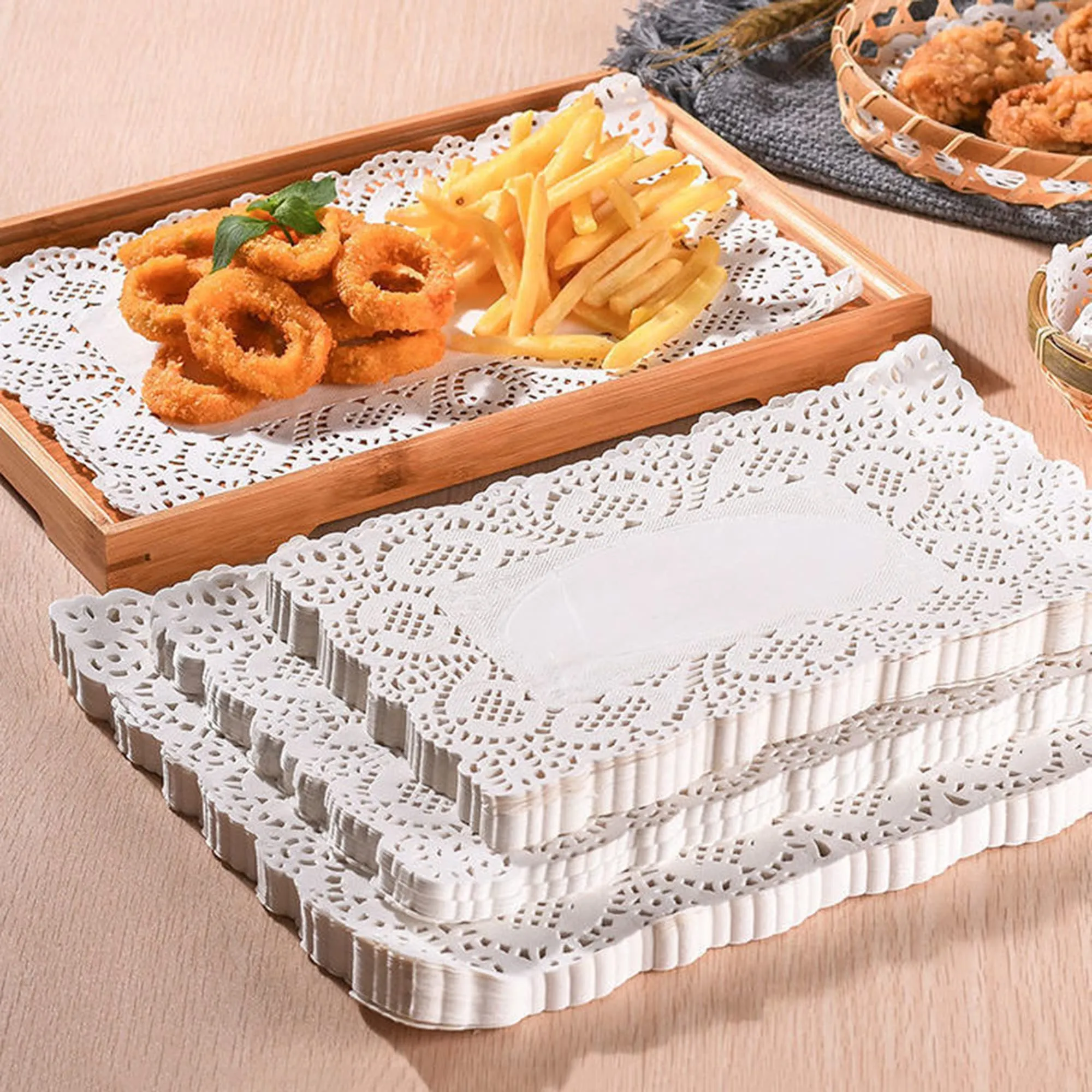 DXIA Sottotorta Rettangolo in Carta Pizzo, 23x16 cm, 140 Pezzi - immagine 4