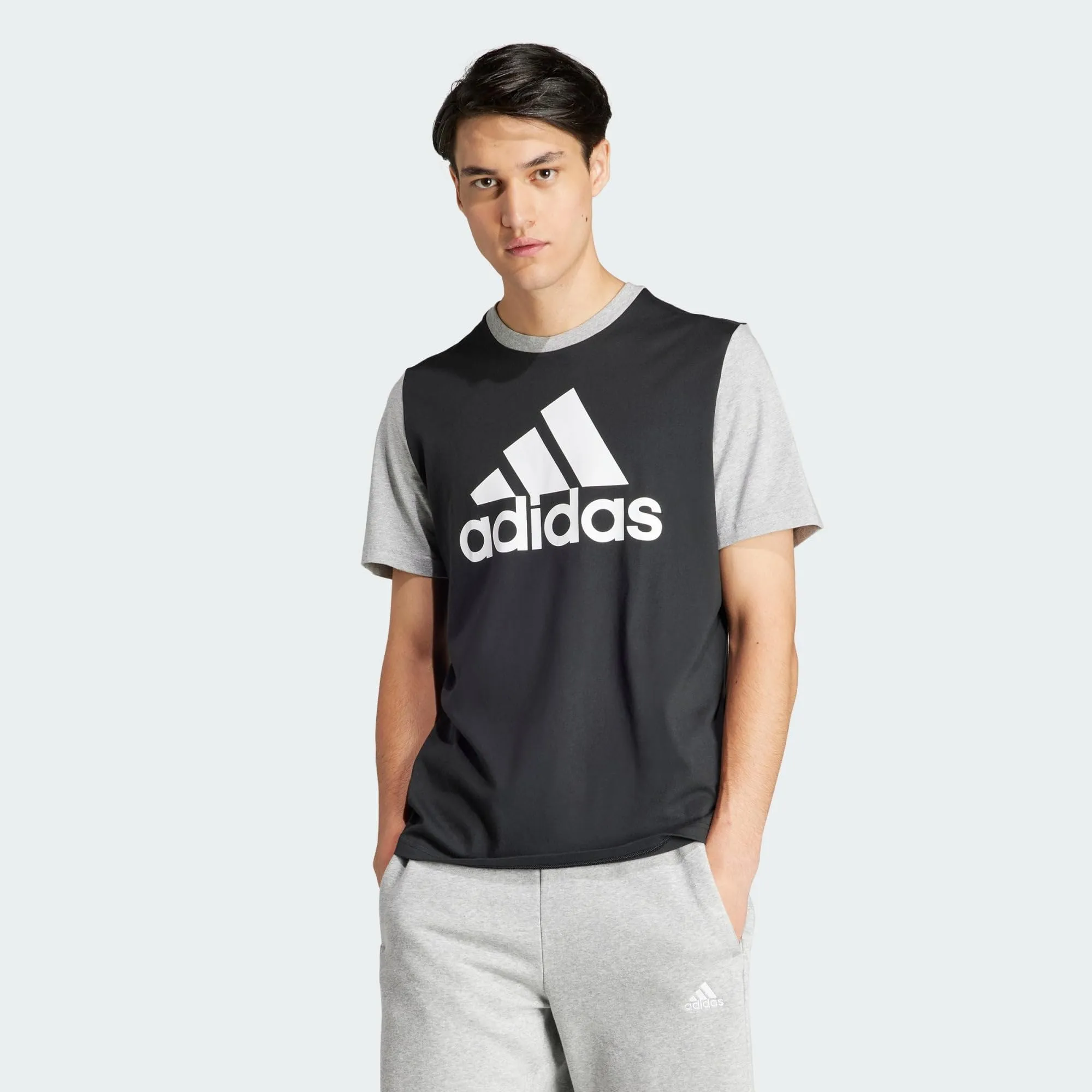 adidas Essentials Single Jersey Big Logo Tee - Black/Medium Grey Heather - S - immagine 2