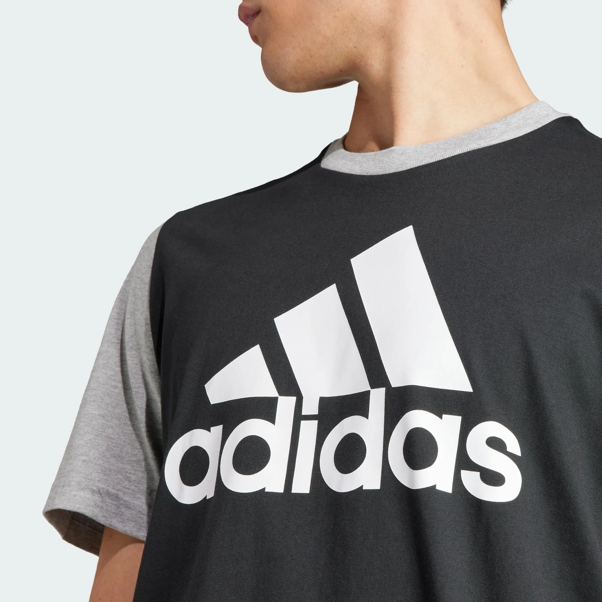 adidas Essentials Single Jersey Big Logo Tee - Black/Medium Grey Heather - S - immagine 4