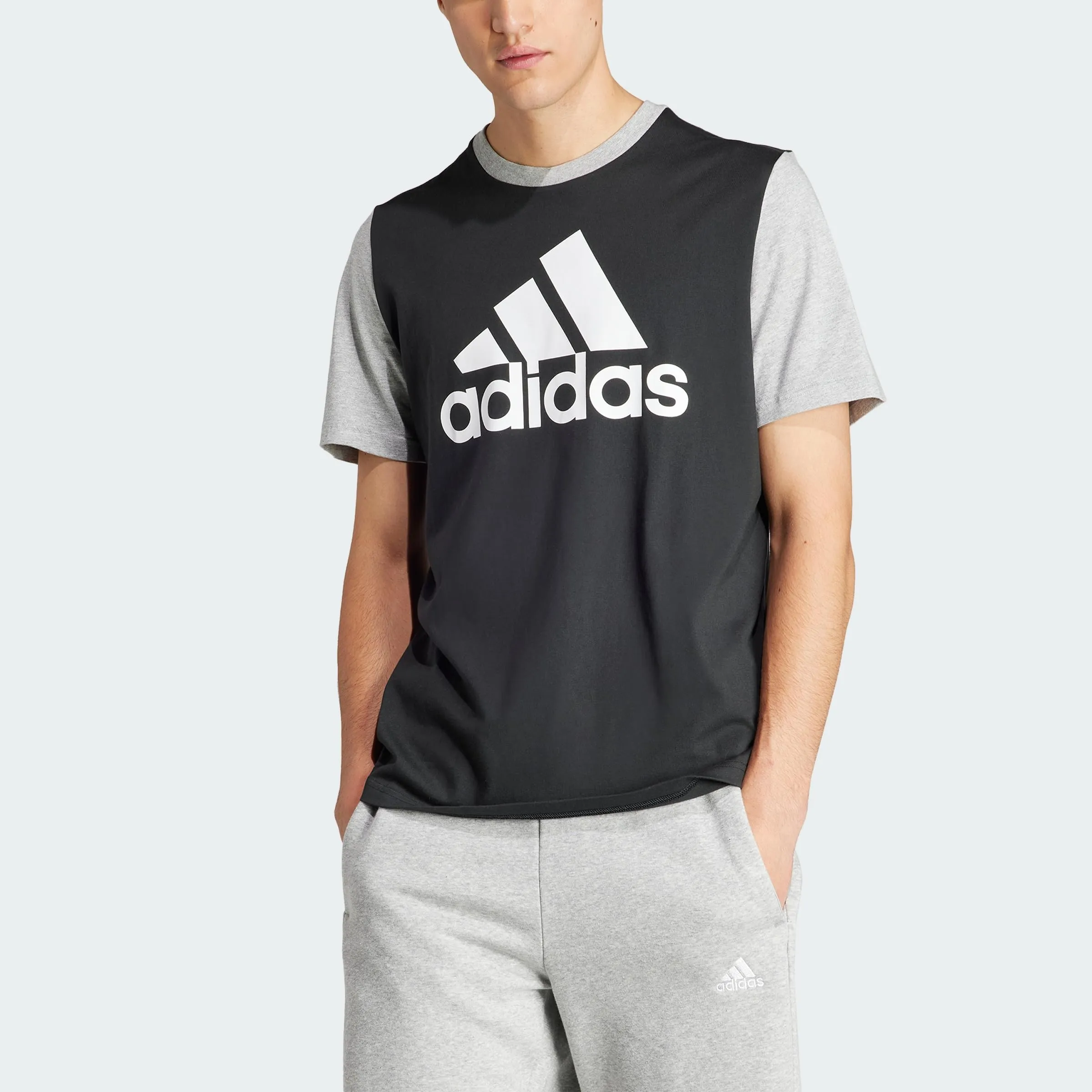 adidas Essentials Single Jersey Big Logo Tee - Black/Medium Grey Heather - S - immagine 6