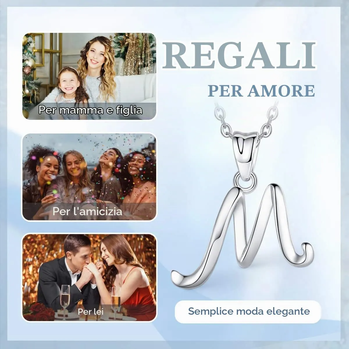 EUDORA Harmony Ball Collana Iniziale in Argento Sterling 925, Ciondolo Alfabeto Personalizzato, Catena 45 cm - immagine 3
