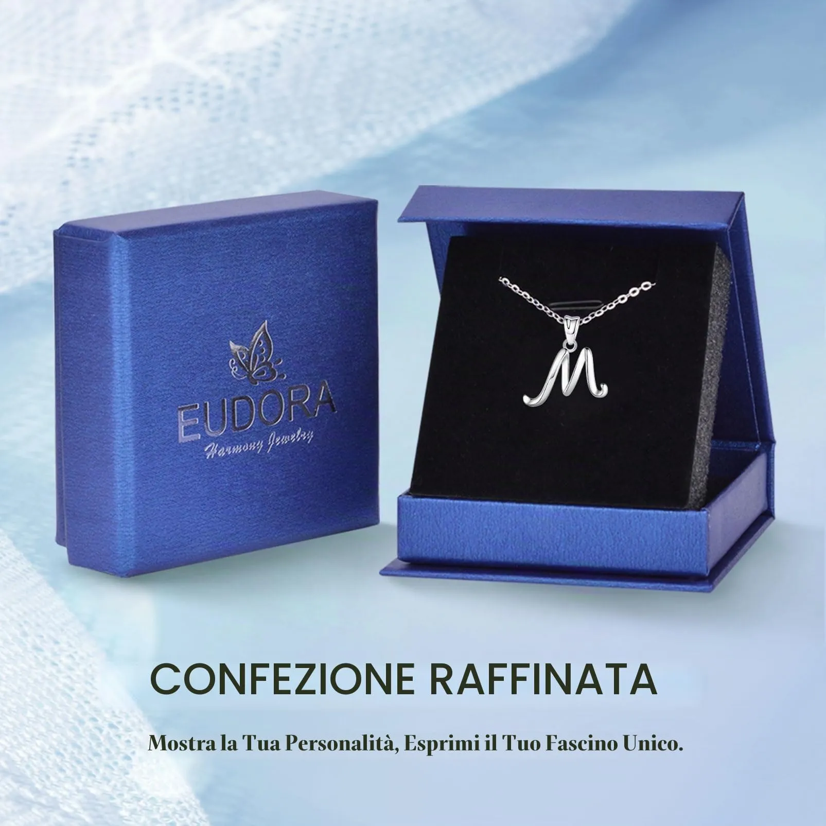 EUDORA Harmony Ball Collana Iniziale in Argento Sterling 925, Ciondolo Alfabeto Personalizzato, Catena 45 cm - immagine 6