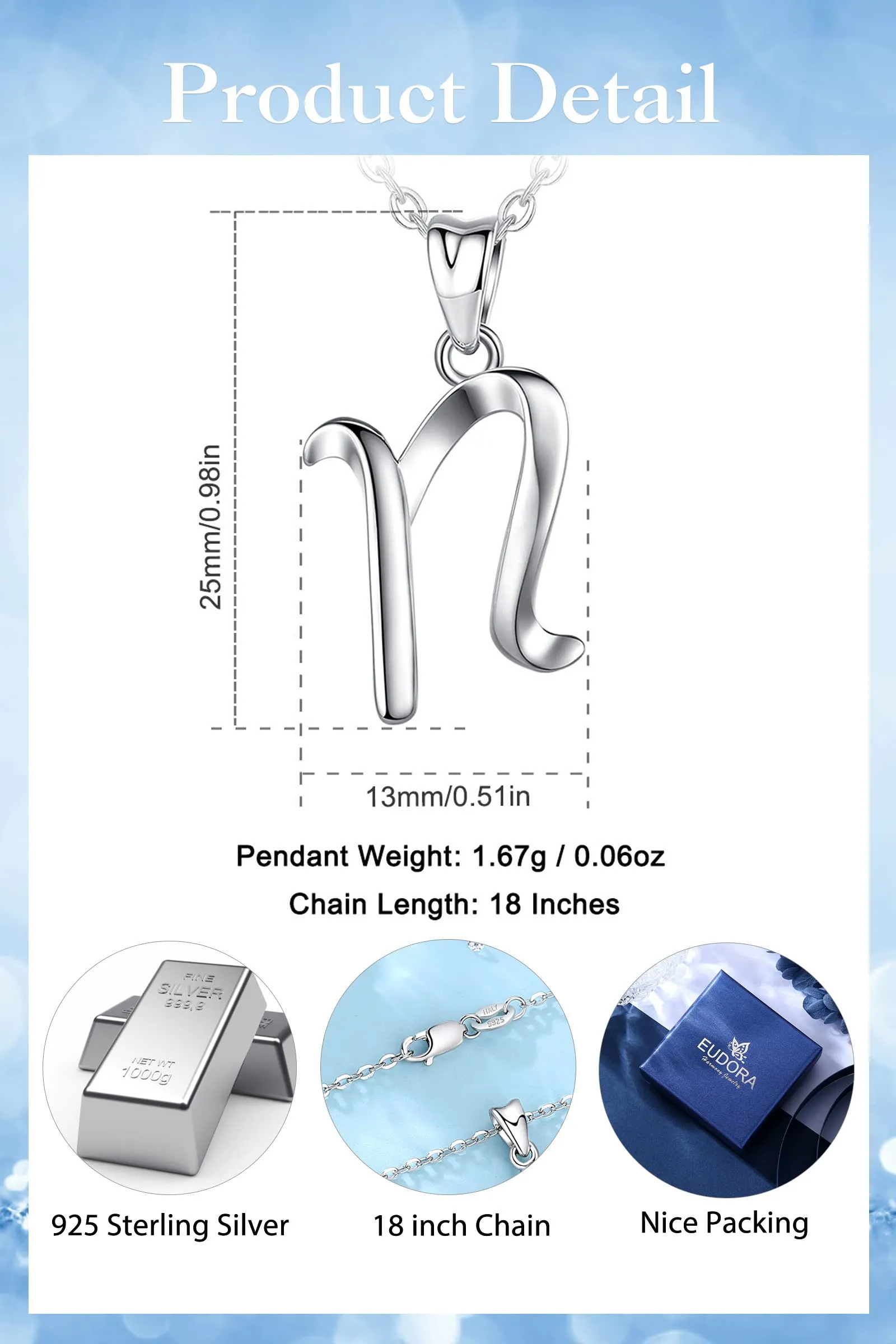 EUDORA Harmony Ball Collana Iniziale Argento Sterling 925, Ciondolo Lettera Alfabeto Personalizzato, Catena 45 cm - immagine 6