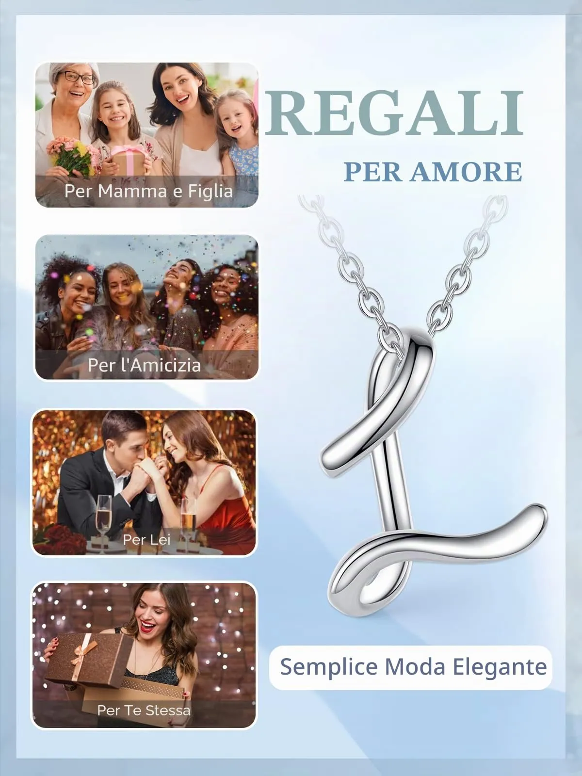 EUDORA Harmony Ball Collana Iniziale in Argento Sterling 925, Ciondolo Lettera Alfabeto, Catena 45 cm - immagine 5