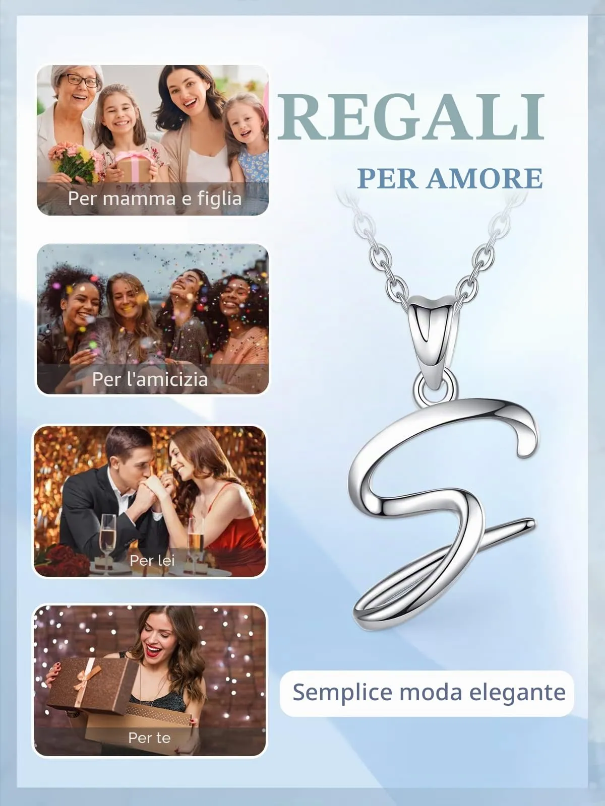EUDORA Harmony Ball Collana Iniziale Argento Sterling 925 Ciondolo Alfabeto, Catena 45 cm - immagine 5