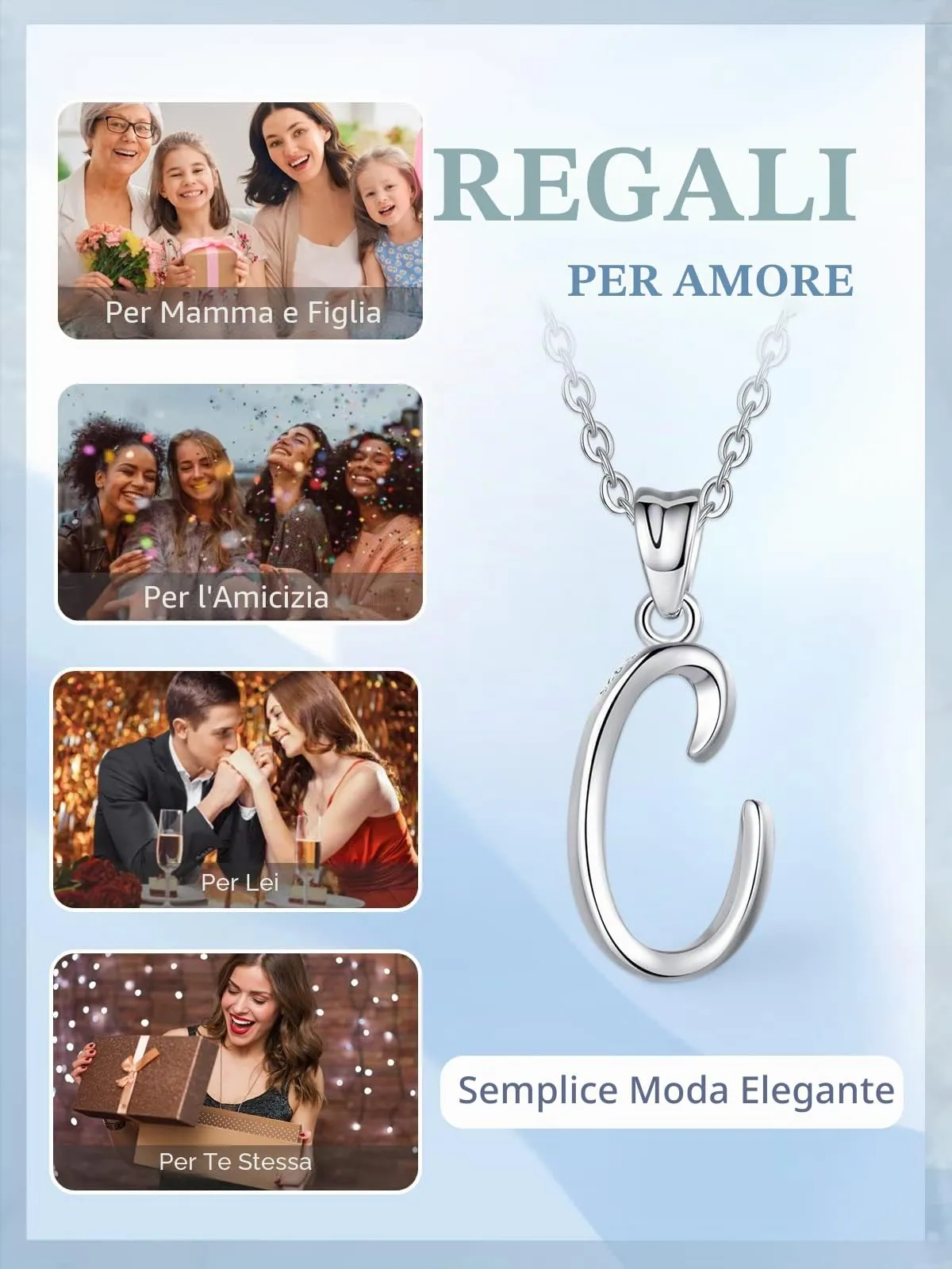 EUDORA Harmony Ball Collana Iniziale Argento Sterling 925, Ciondolo Lettera Alfabeto, Catena 45 cm - immagine 5