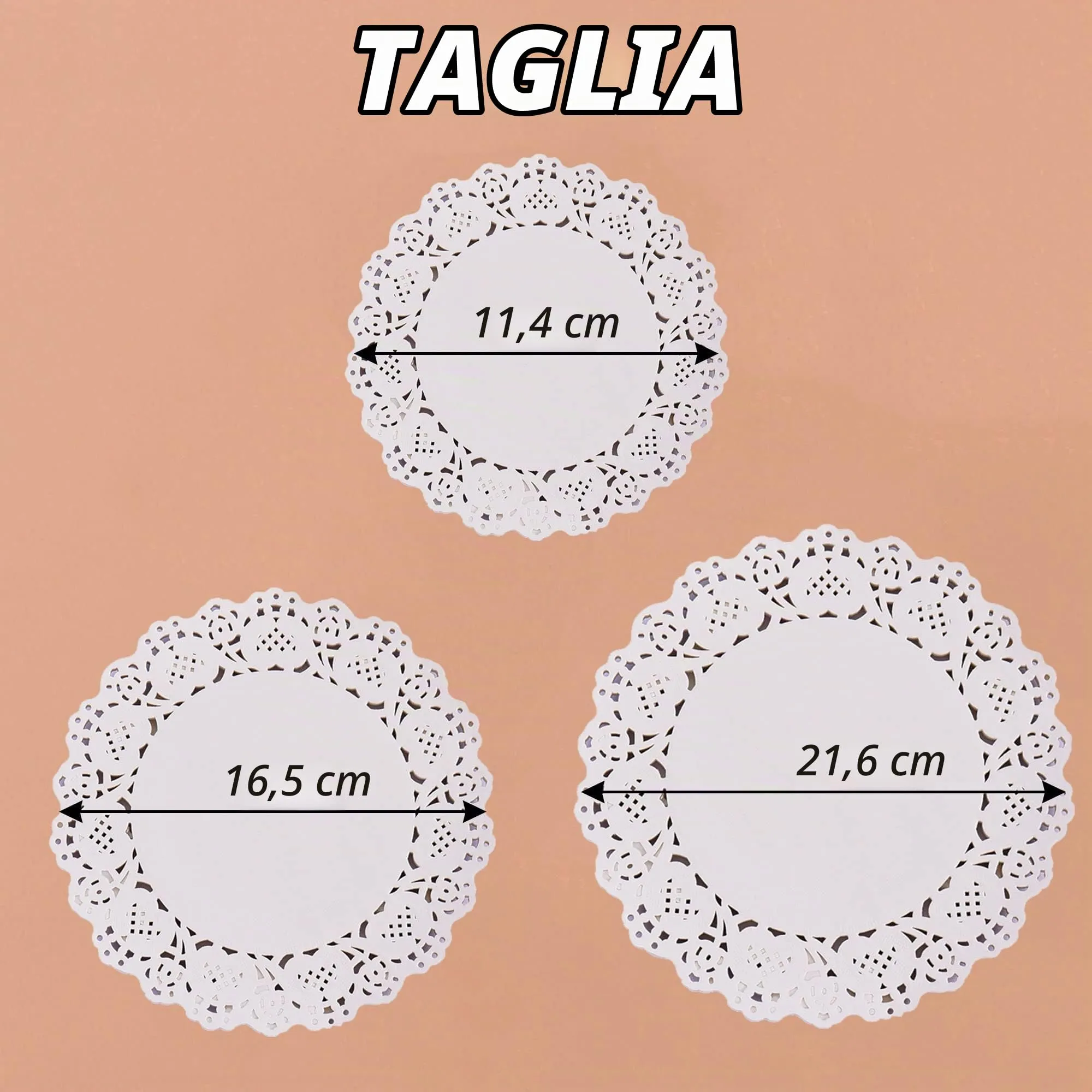 DXIA Carta in pizzo bianca rotonda per torte, 300 pezzi, 3 misure (4,5 pollici, 6,5 pollici, 8,5 pollici) - immagine 5