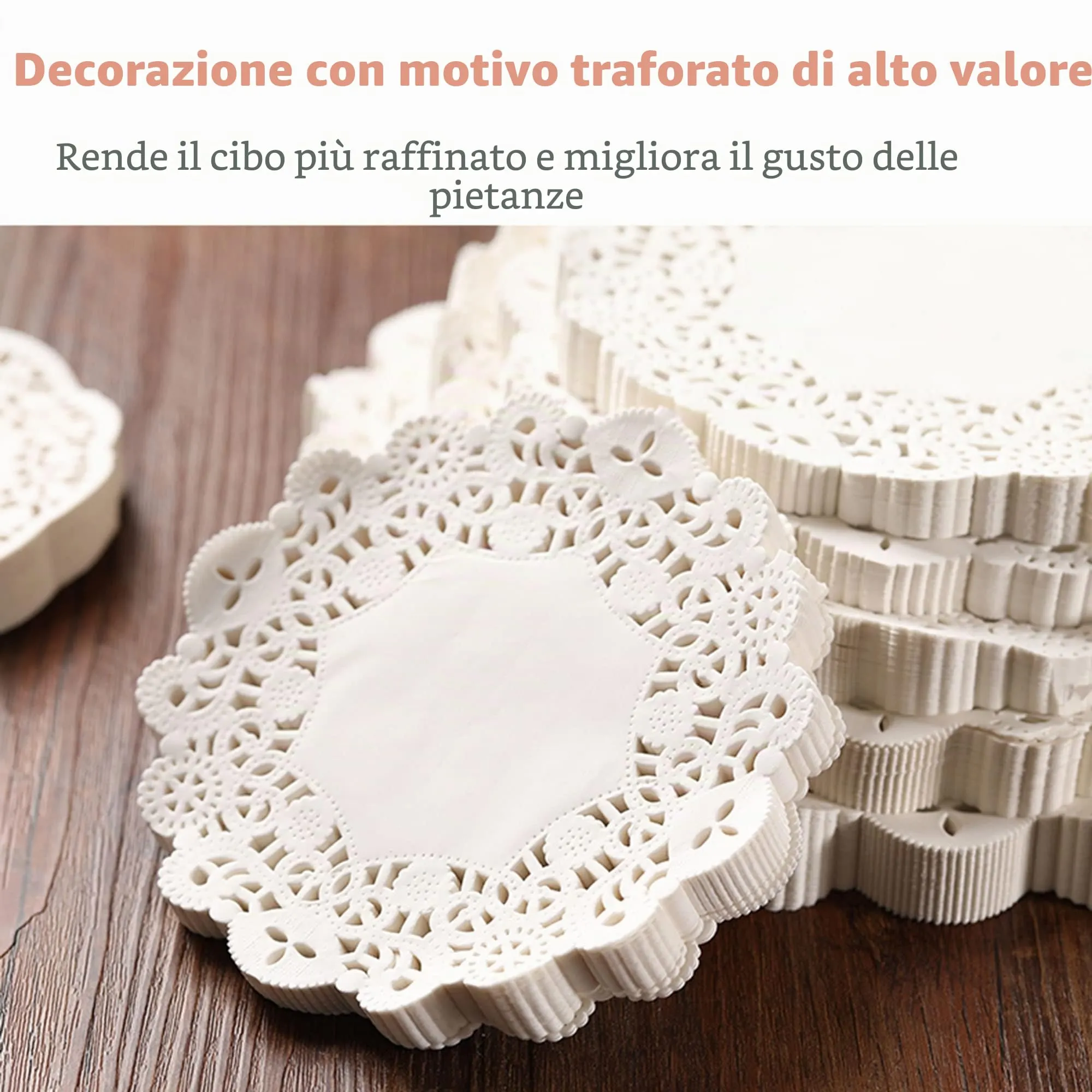 DXIA Carta in pizzo bianca rotonda per torte, 300 pezzi, 3 misure (4,5 pollici, 6,5 pollici, 8,5 pollici) - immagine 9