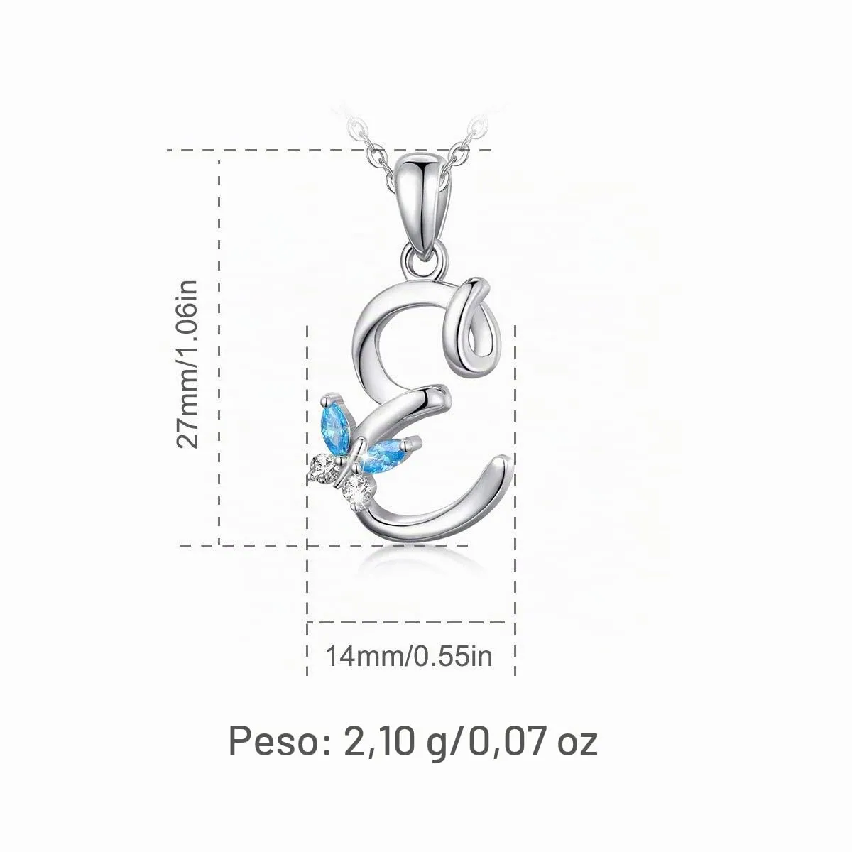 EUDORA Collana a Farfalla con Iniziale in Argento Sterling 925 e Zirconi Blu, Catena da 45 cm - immagine 7