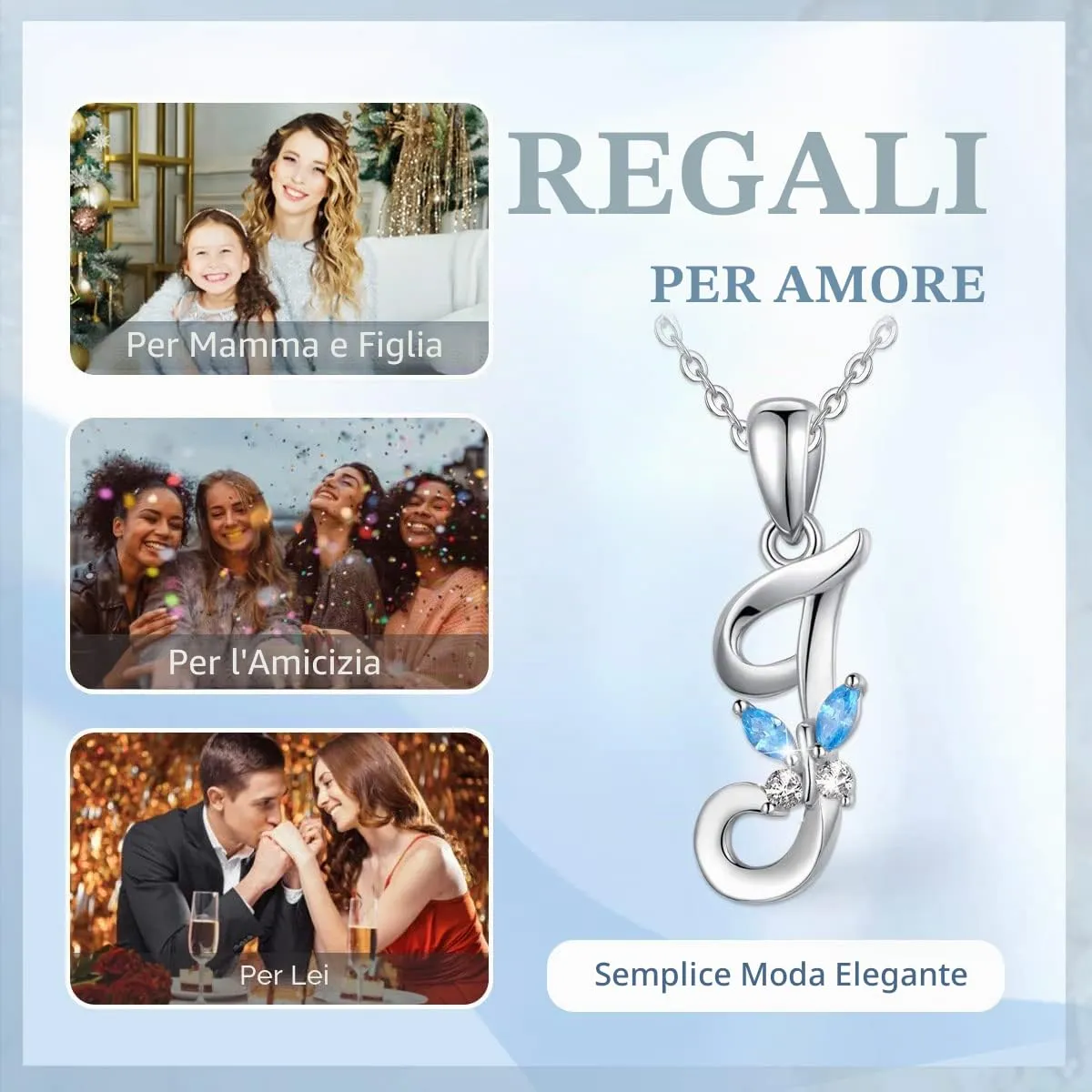 EUDORA Collana a farfalla con iniziale J in argento sterling 925 e zirconi blu, catena da 45 cm - immagine 4